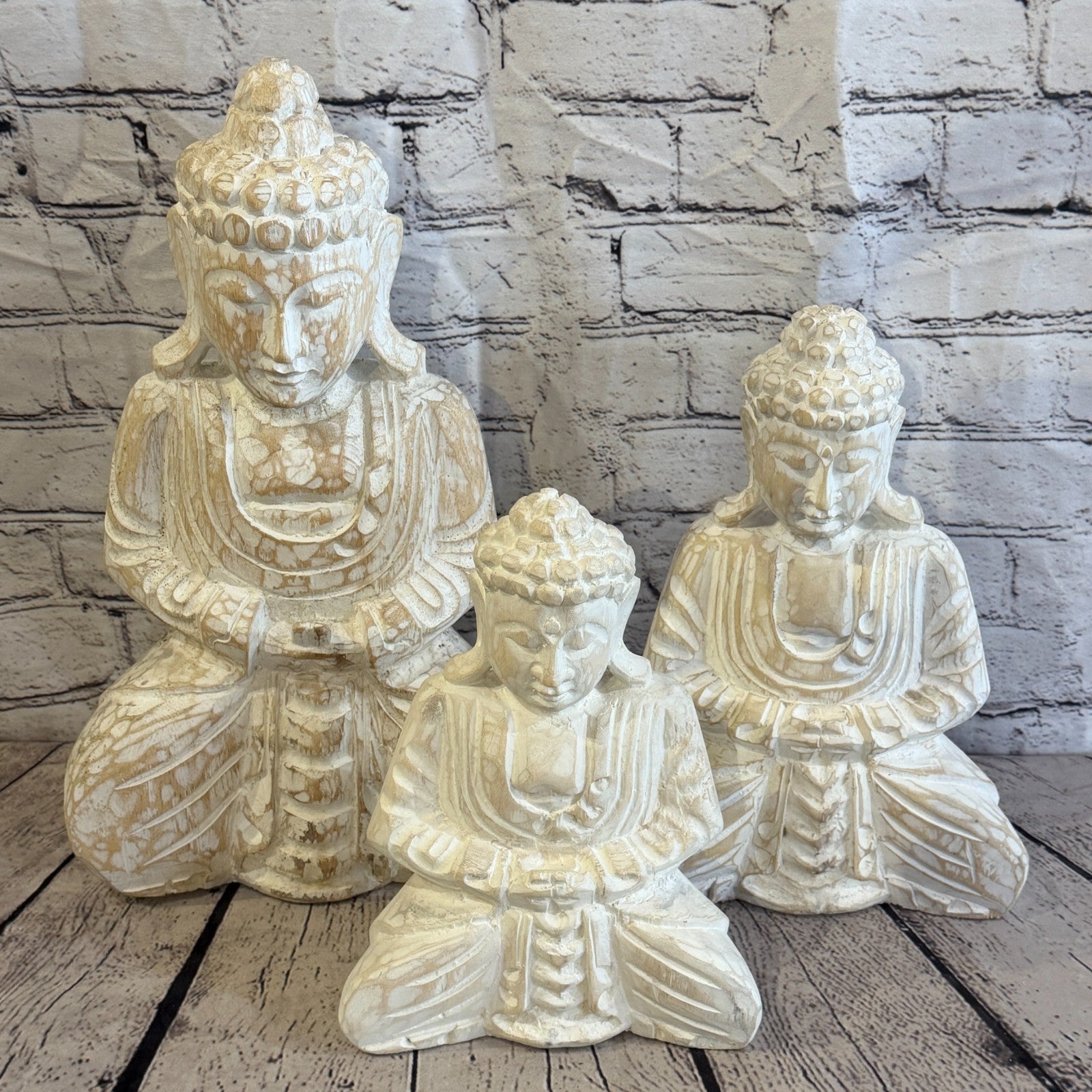 30cm White Meditating Buddha Ornament Sculpture Statue Buddhas Hand Carved Wood7