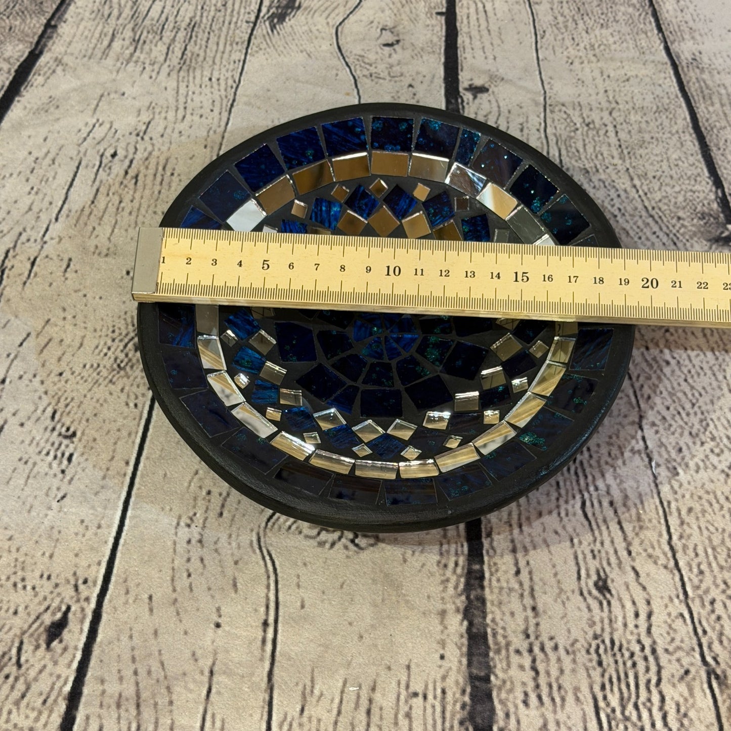 20cm Indigo Blue Round Mirror Mosaic Handmade Ceramic Glass Tile Bowl Fruit1