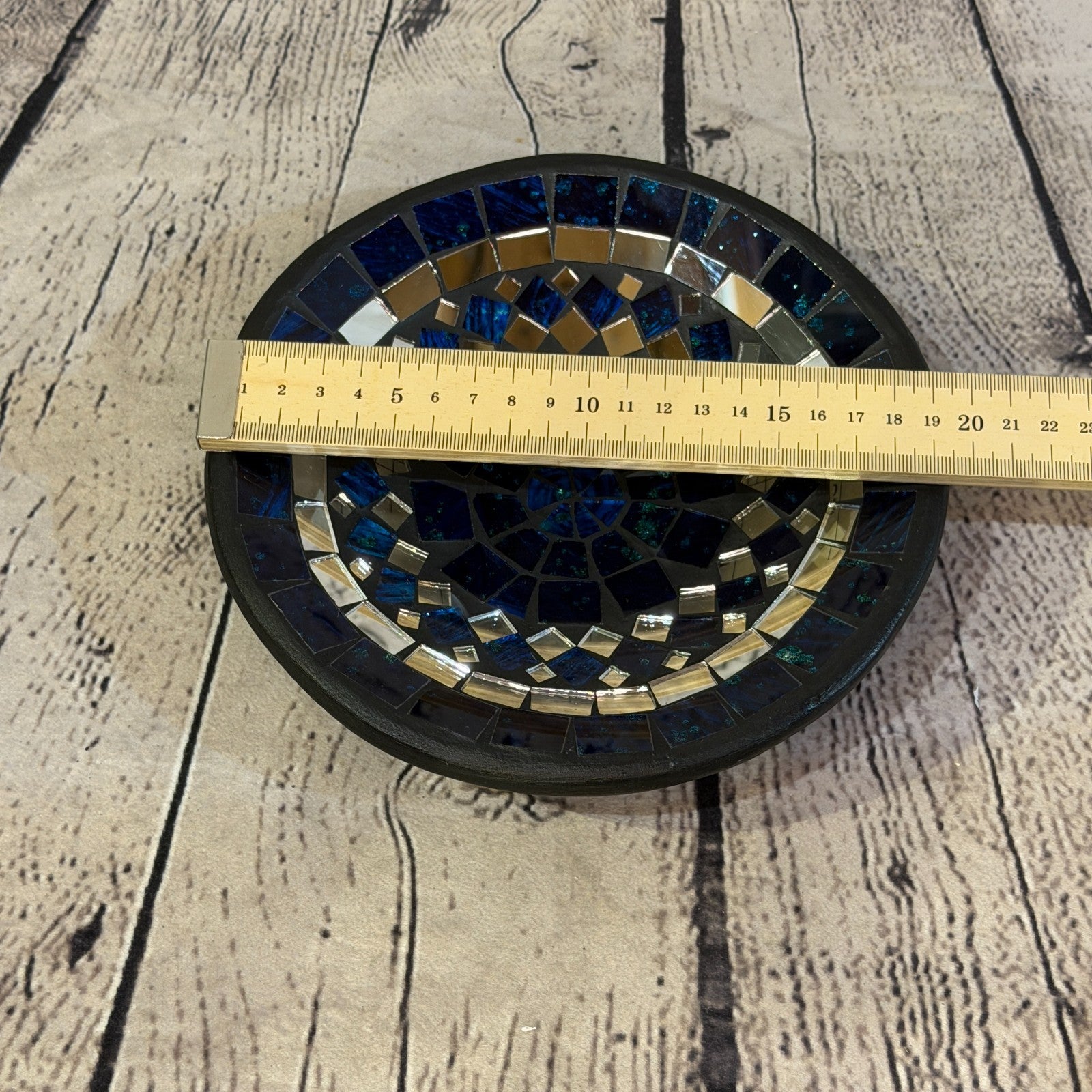 20cm Indigo Blue Round Mirror Mosaic Handmade Ceramic Glass Tile Bowl Fruit1