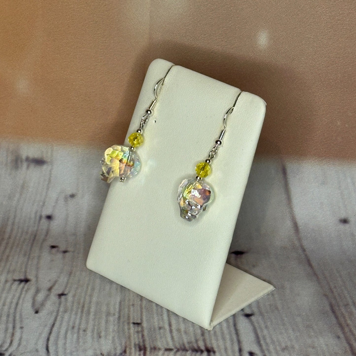 Yellow Crystal And Skull Shaped Dangle Drop Earrings Handmade UK Jewellery1