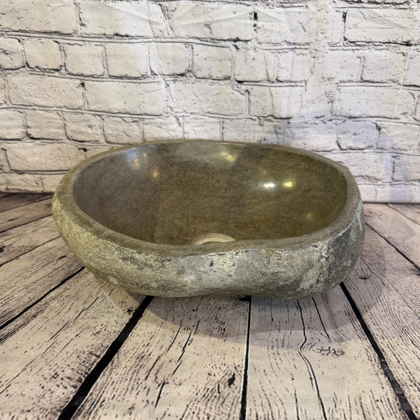 39cm x 36cm Wash Basin Bathroom Counter Top Washing River Stone Bowl Sink No 402
