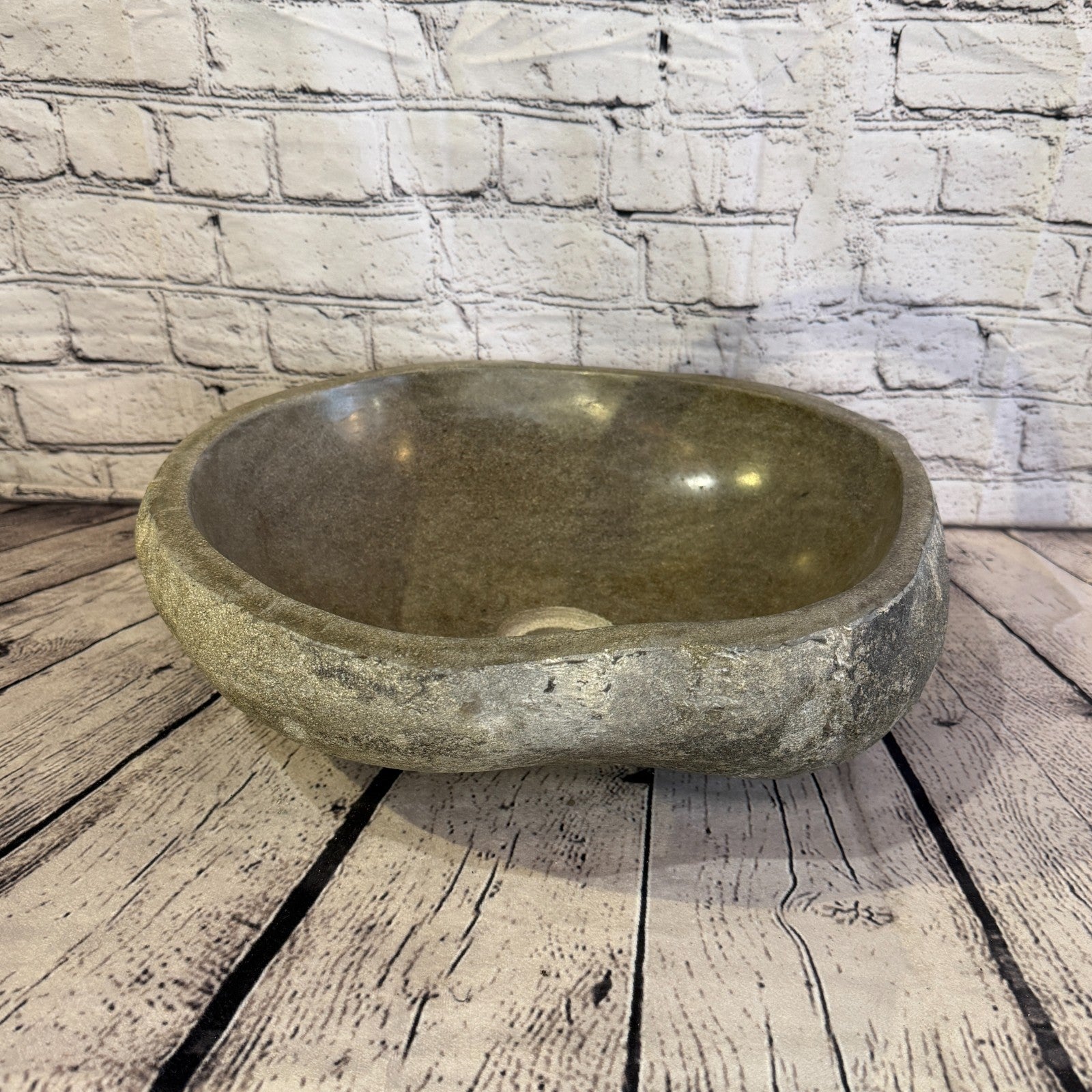 39cm x 36cm Wash Basin Bathroom Counter Top Washing River Stone Bowl Sink No 402