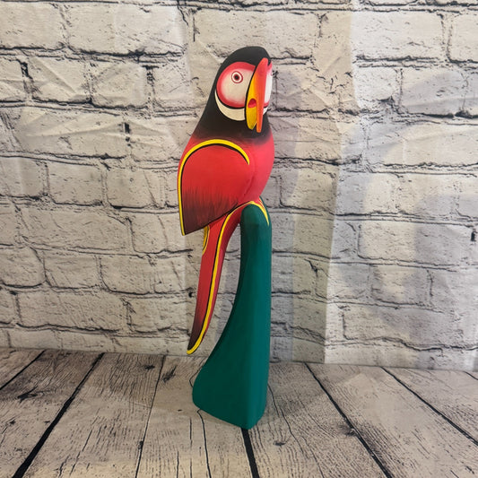 40cm Dark Red Parrot Bird Ornament Statue Fair Trade Hand Made Carved Wood0