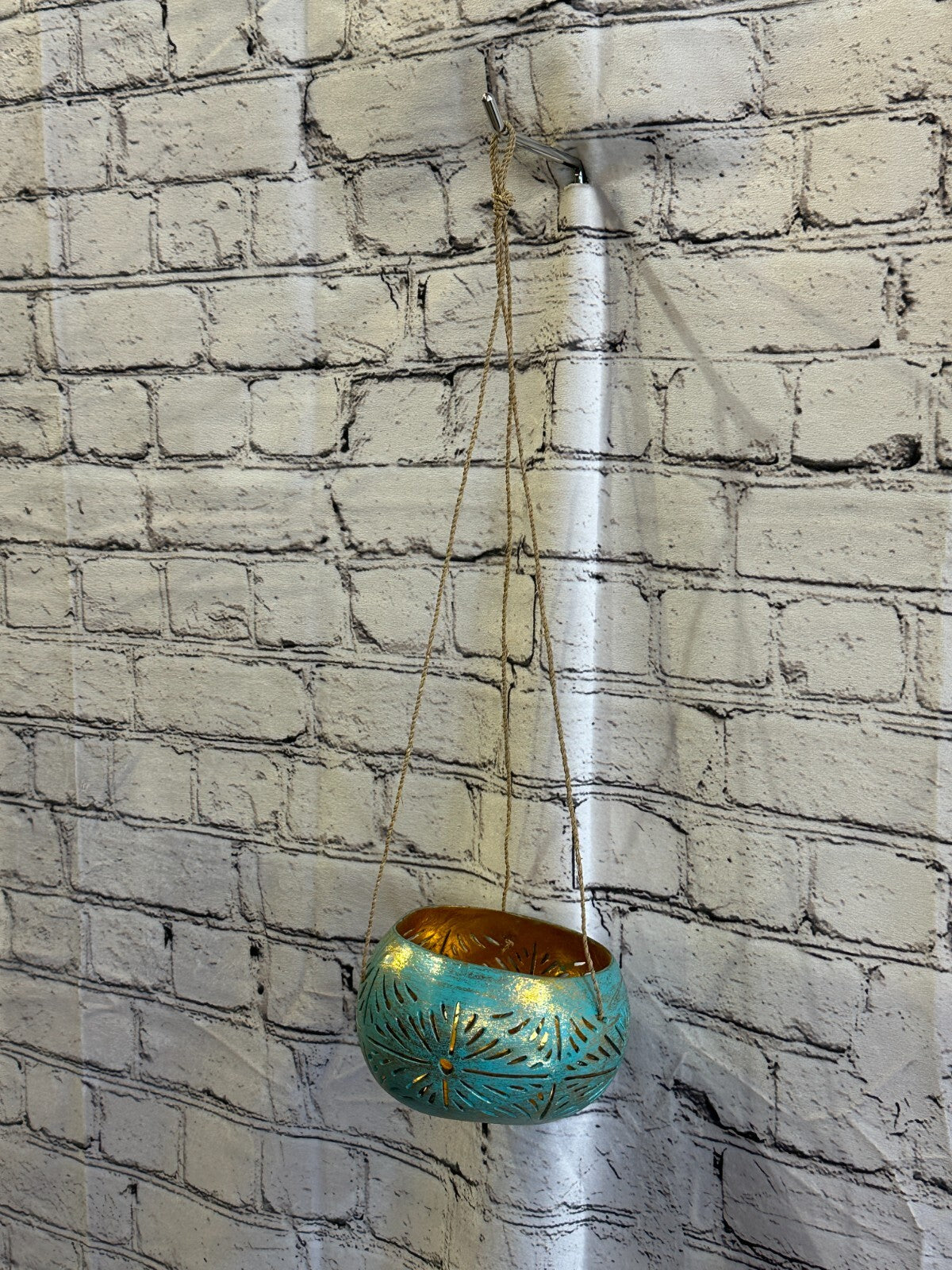 Blue Coconut Shell Hanging Basket Orchid Planter Balcony Decorative Vase Flower2