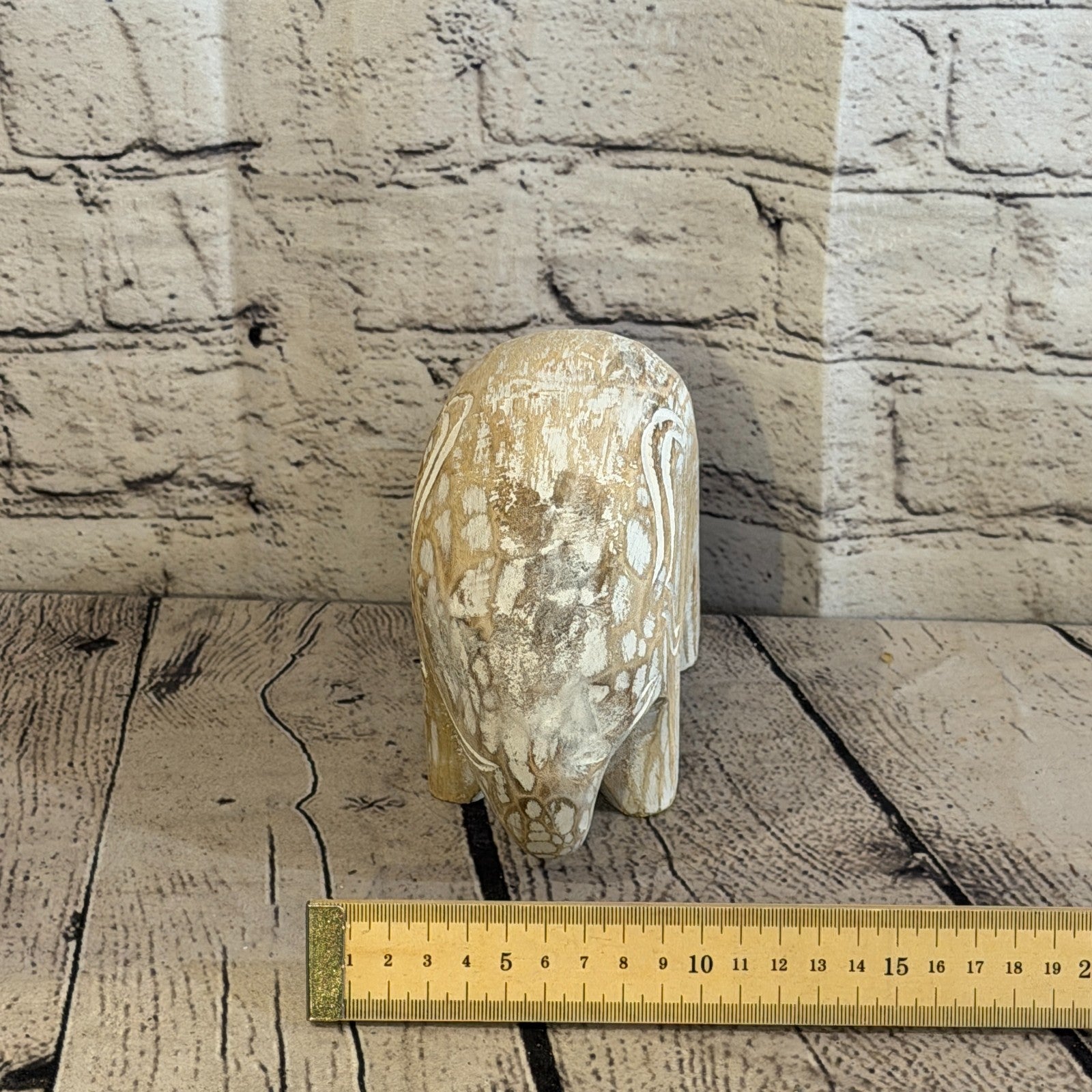 10cm x 15cm White Wood Wooden Standing Elephant Hand Carved Painted Statue8