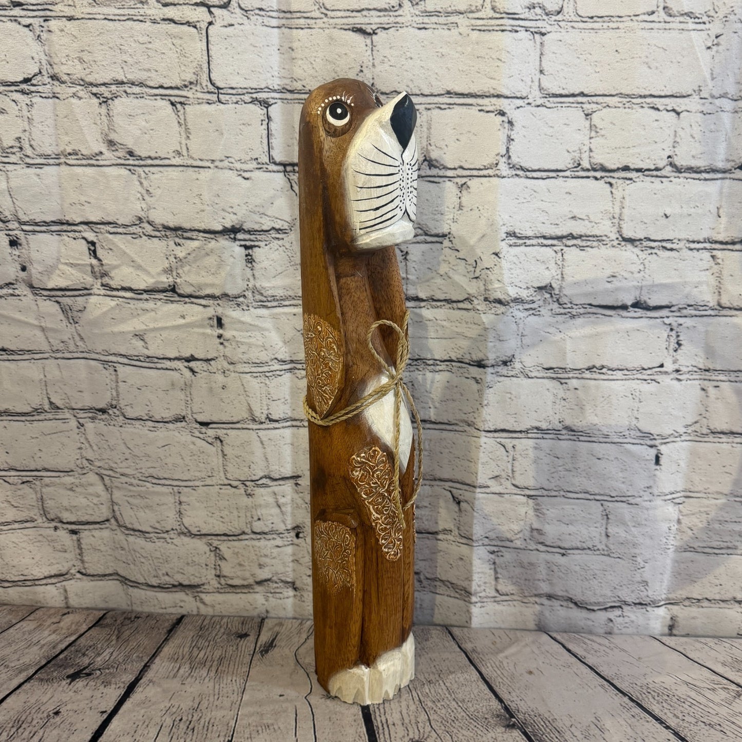 50cm Dark Brown Wooden Shabby Dog Statue Ornament Fair Trade Handcarved2