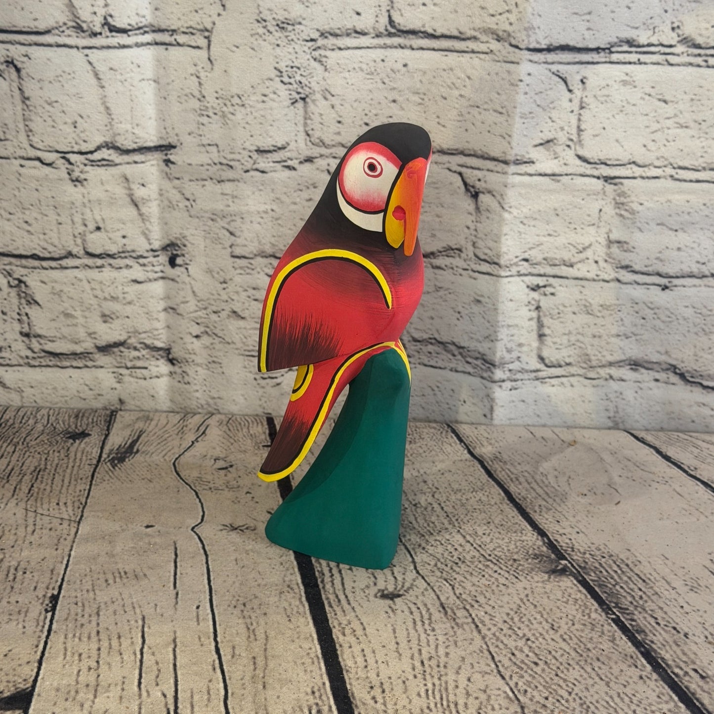 20cm Dark Red Parrot Bird Ornament Statue Fair Trade Hand Made Carved Wood0
