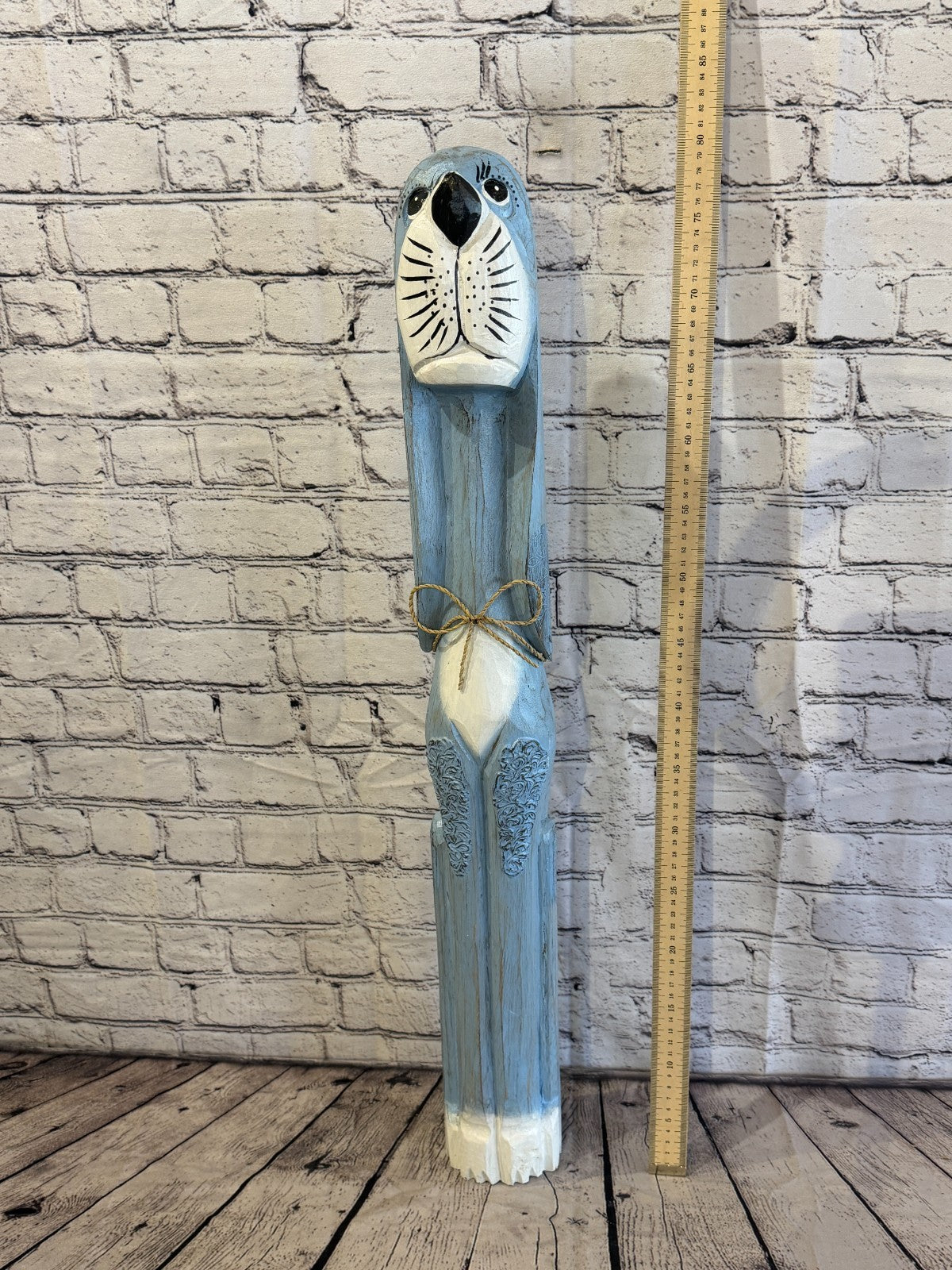 80cm Light Blue Wooden Shabby Dog Statue Ornament Fair Trade Handcarved5