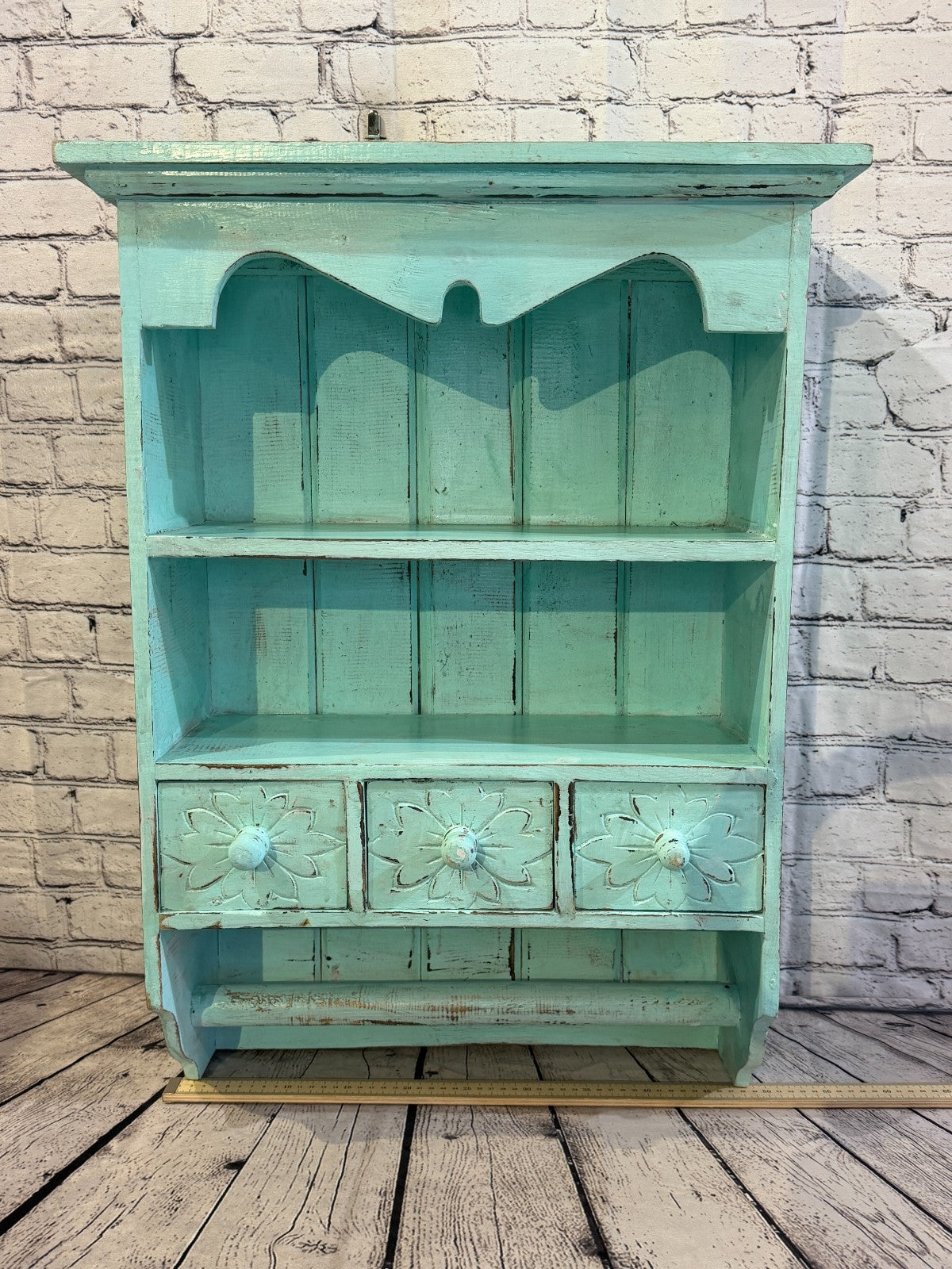 75cm x 55cm x 25cm Blue 3 Draws Wooden Cabinet Living Hallway Storage Furniture0