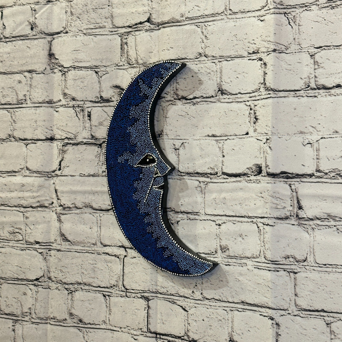 30cm Crescent Moon Carved Wooden Dot Painted Ethnic Tribal Tiki Wall Art No 31