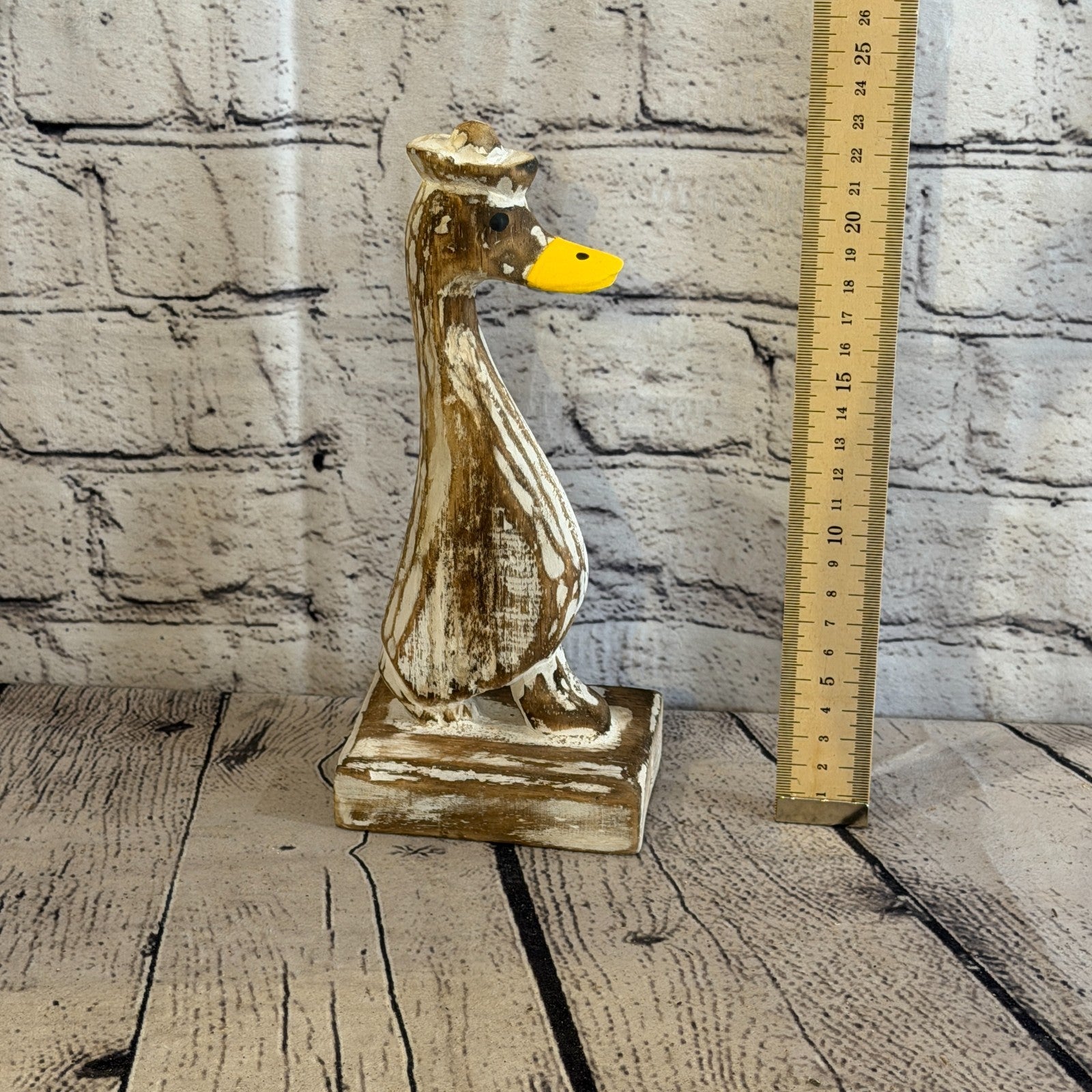 Looking Forward 24cm Tall Wooden Brown Duckling Baby Duck Shabby Wood Fairtrade5
