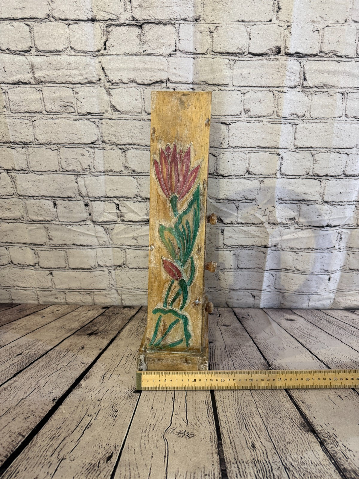 50cm x 22cm Flower 3 Draw Pyramid Wooden Side Cabinet Living Storage Furniture8