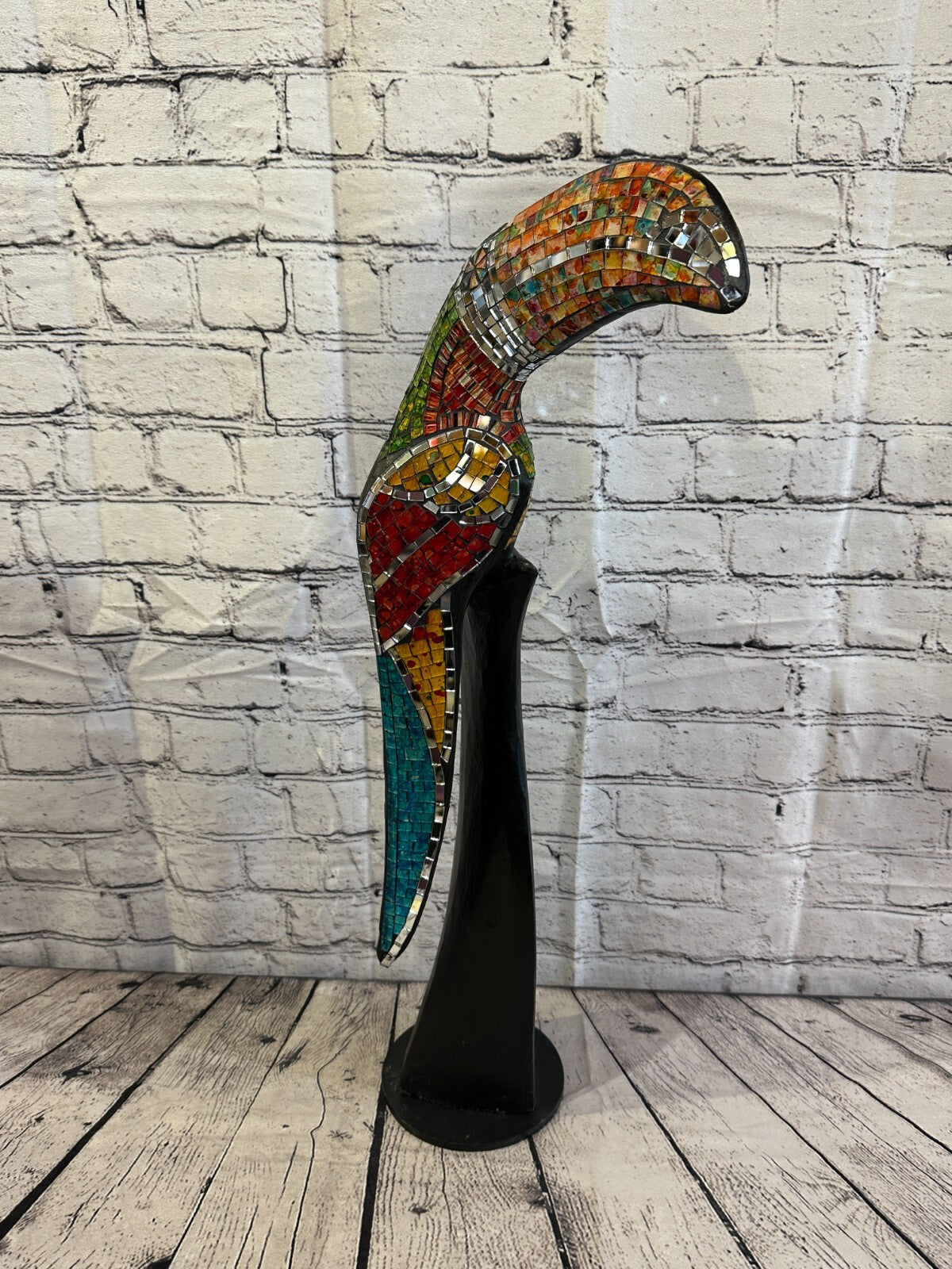 65cm Mosaic Toucan Bird Ornament Statue Fair Trade Handmade Carved Wood Design 20