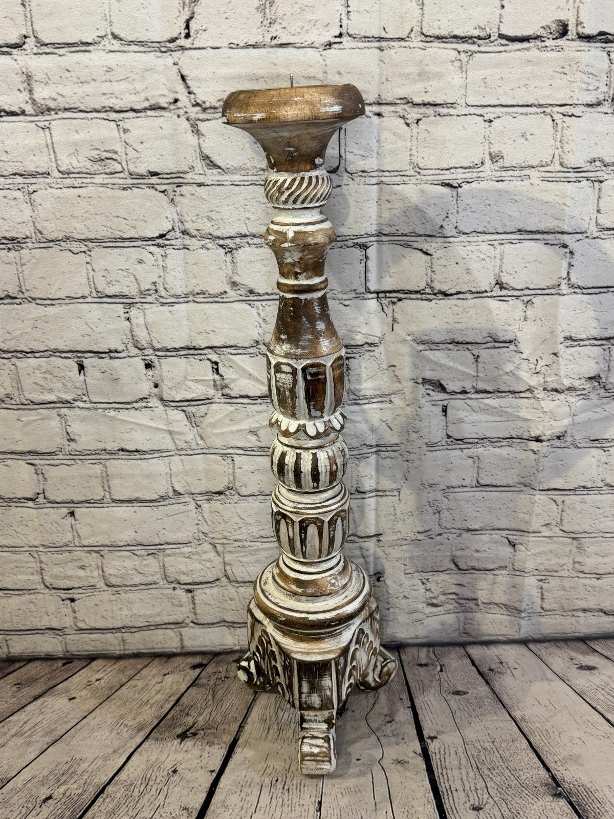 60cm x 15cm Brown Regal Wooden Vintage Style Candle Stand Shabby Pillar Holders0