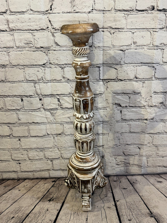 60cm x 15cm Brown Regal Wooden Vintage Style Candle Stand Shabby Pillar Holders0