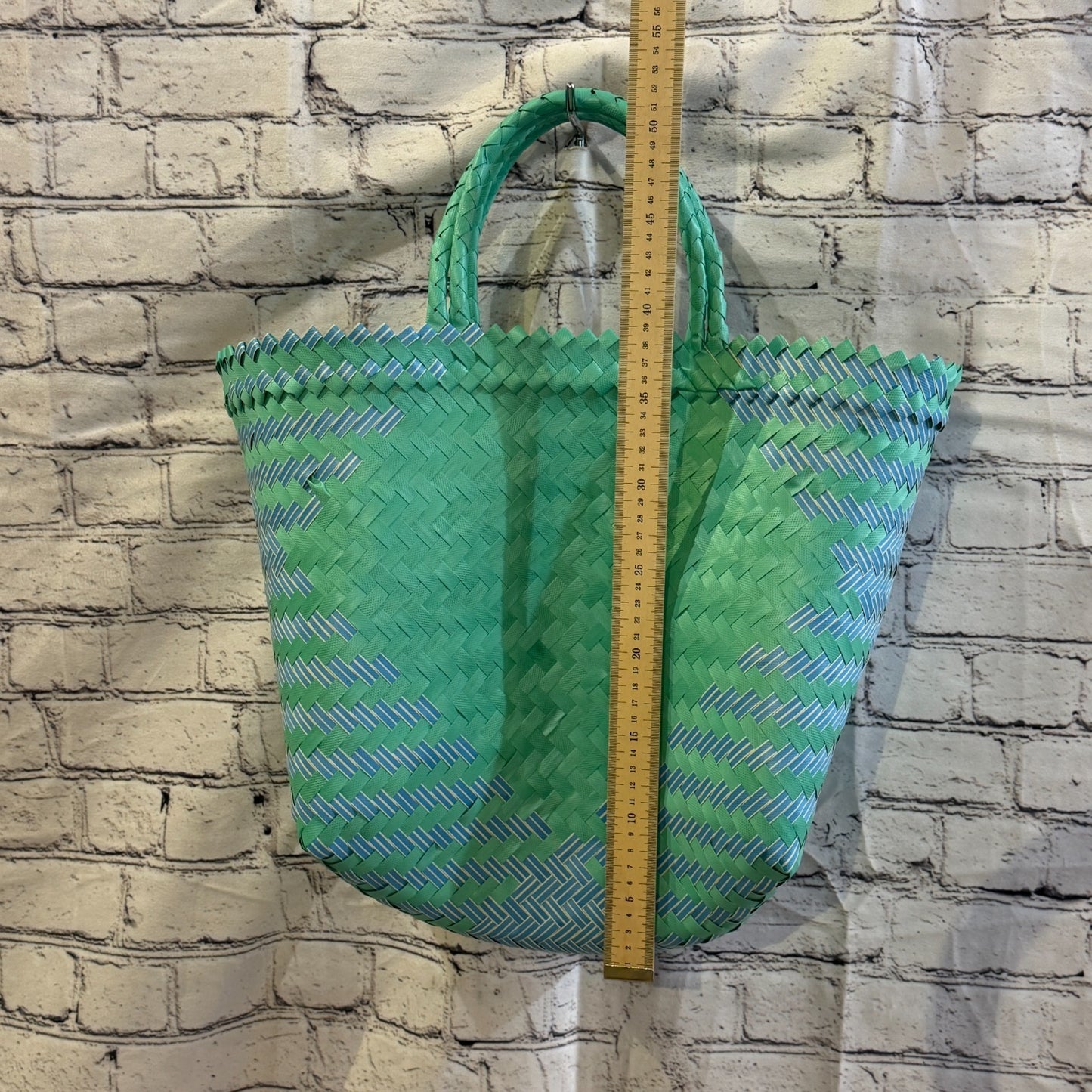 Green Blue 40cm Handwoven Tote Bag Recycled Plastic Eco-Friendly Market Beach4