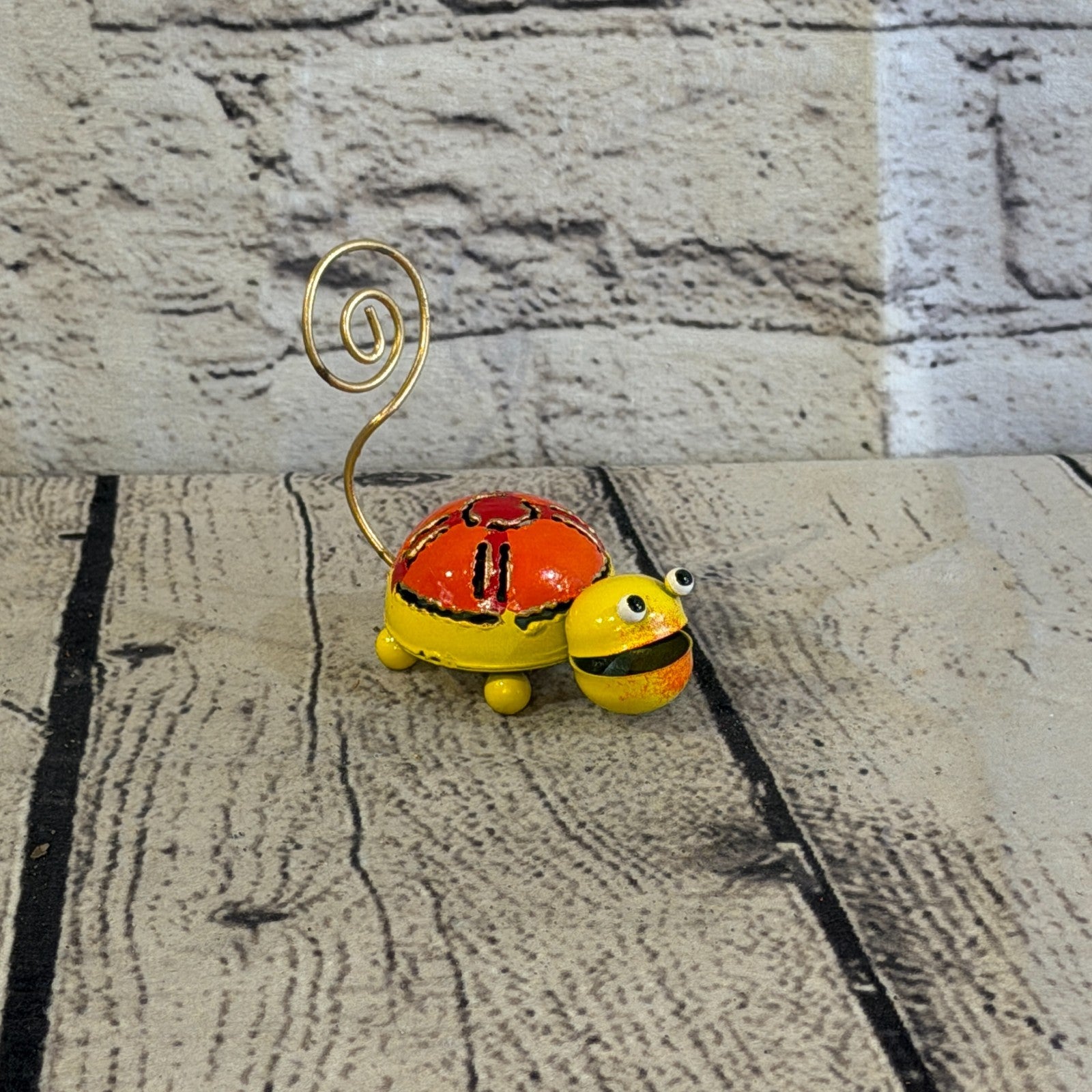 7cm x 7cm Colourful Yellow Tortoise Turtle Metal Tin Standing Ornament Statue2