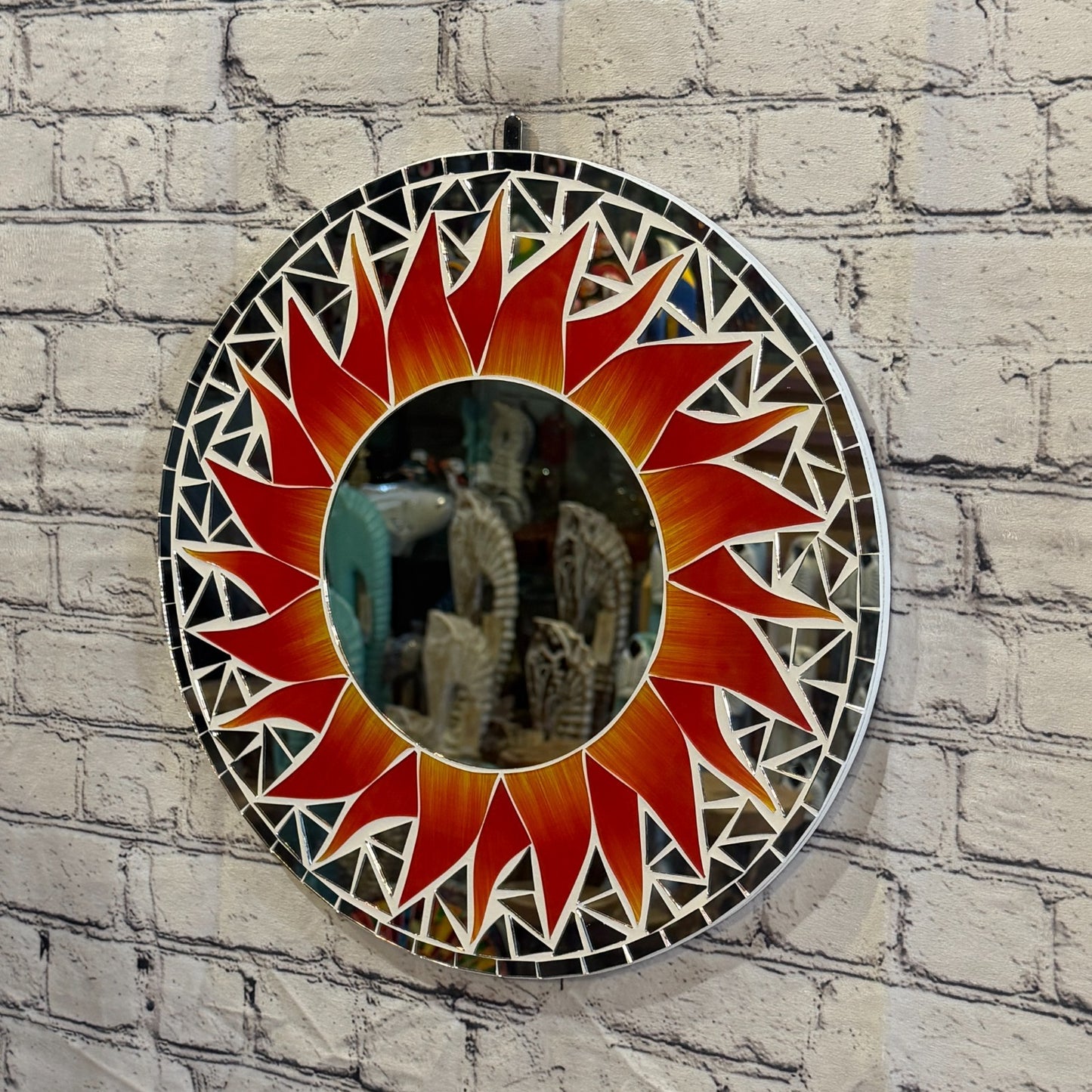 Red Sun Flame Mosaic Tile Wall Mirror 40cm x 40cm 16 Inches Handmade1