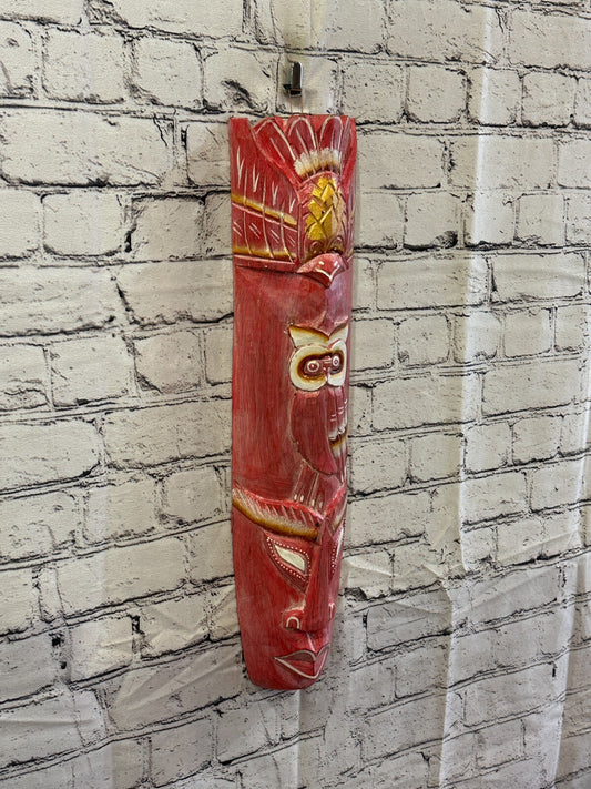 50cm Pink Owl Hand Carved Fair Trade Wooden Animal Wall Art Wall Hang Mask0