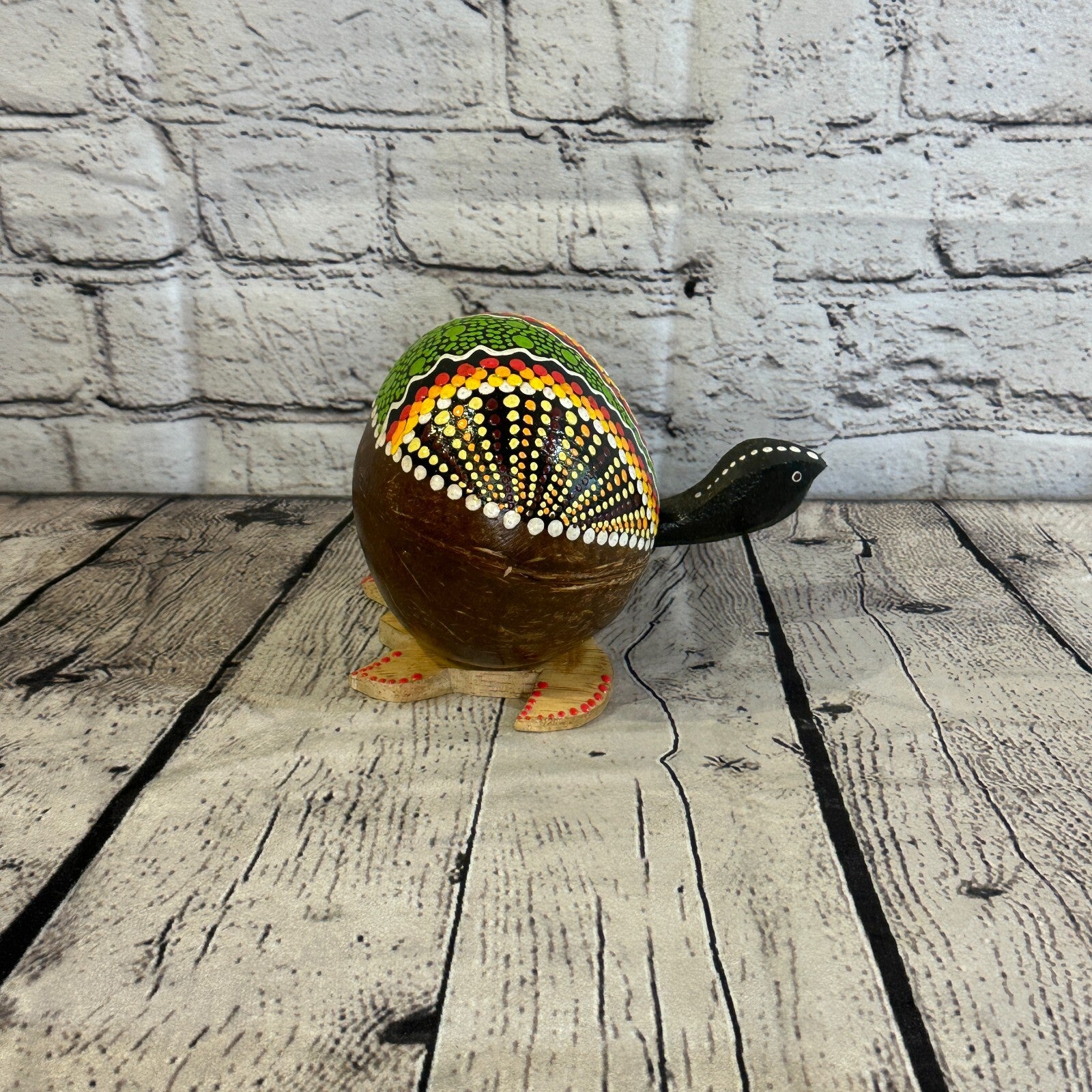Mixed Painted Full Coconut Shell Wood Turtle Bobble Head Moving Tortoise4
