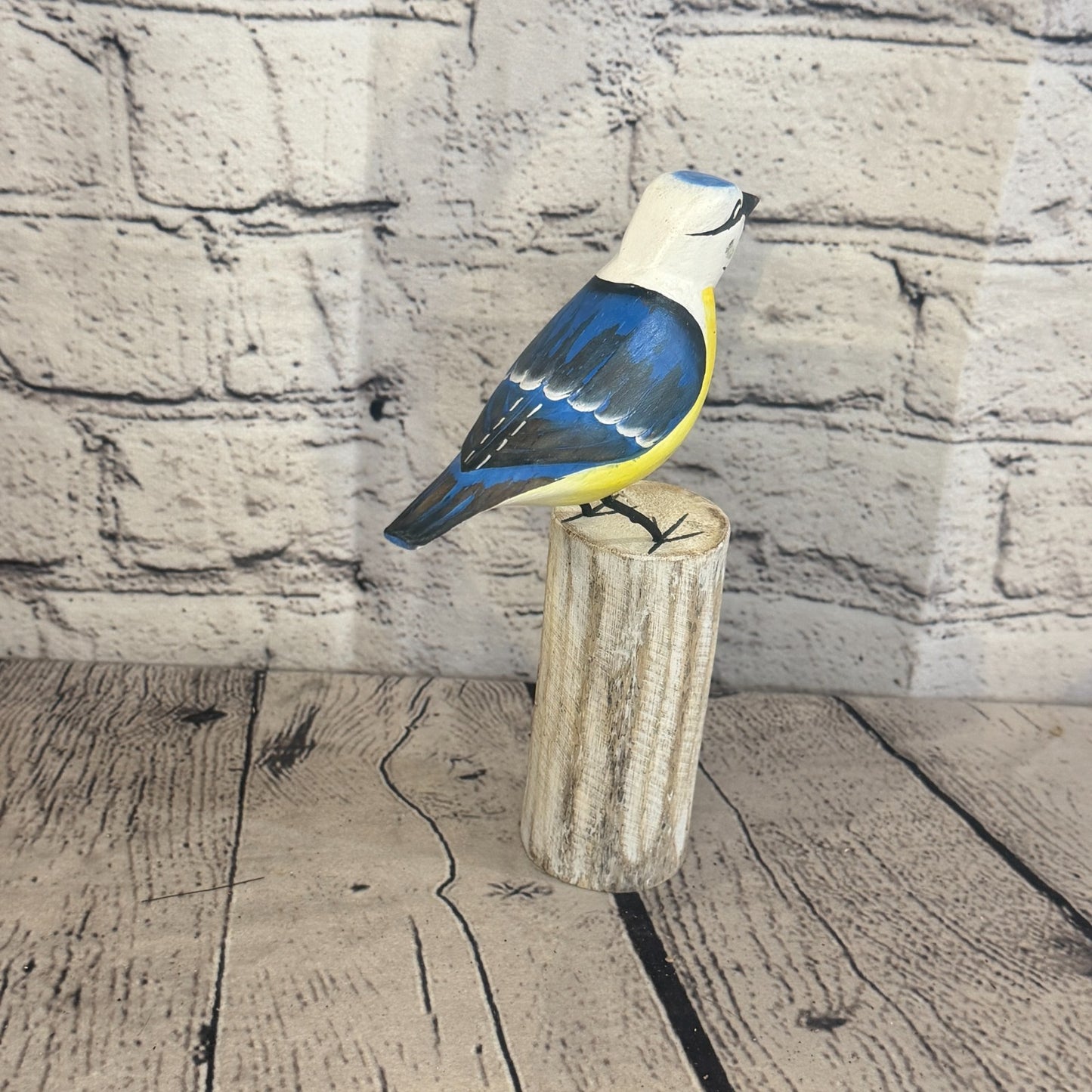 20cm Blue Tit Wooden Bird Ornament Seaside Coastal Nautical Handcrafted Decor4