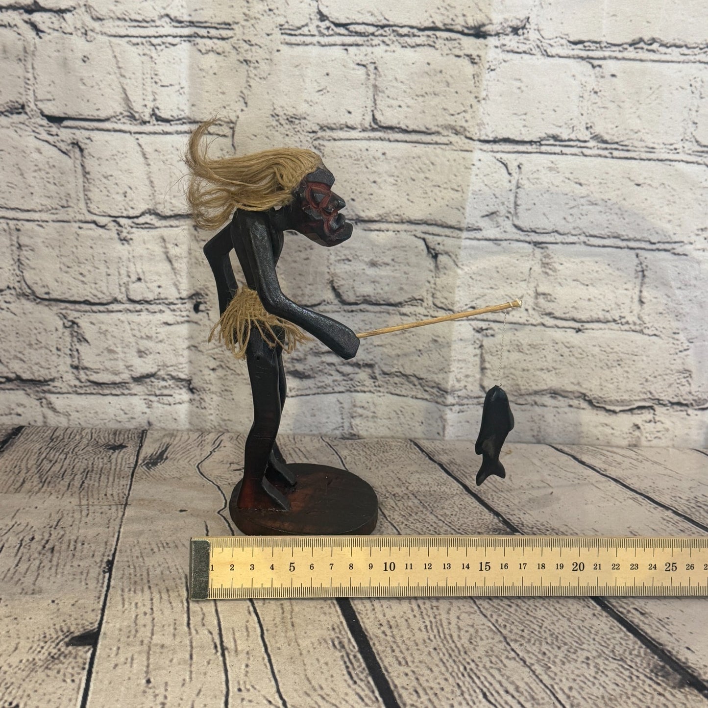 20cm Fisher With Catch African Tribal Warrior Man Figure Statue Wood Hand Carved6