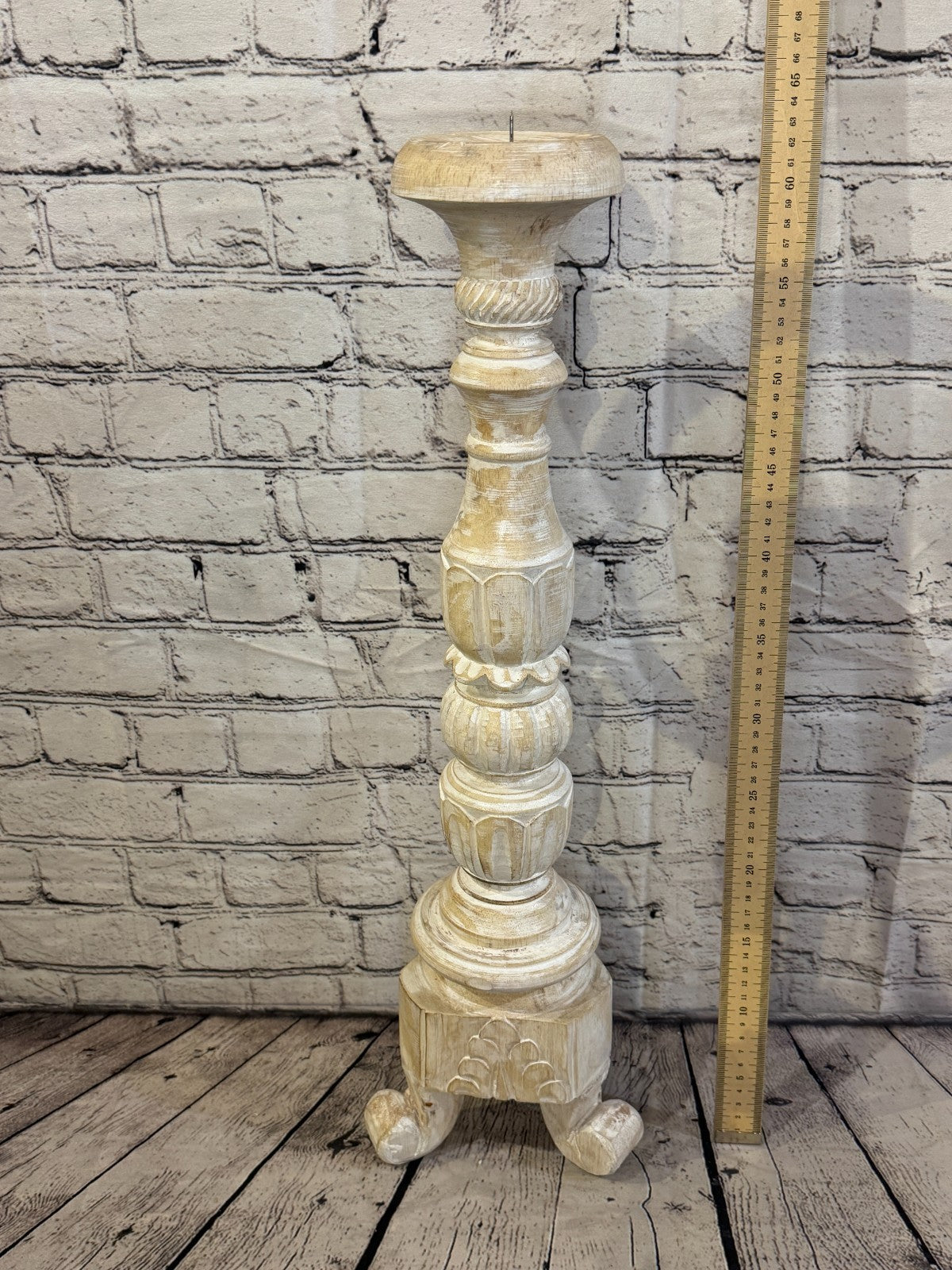 60cm x 15cm White Regal Wooden Vintage Style Candle Stand Shabby Pillar Holders3