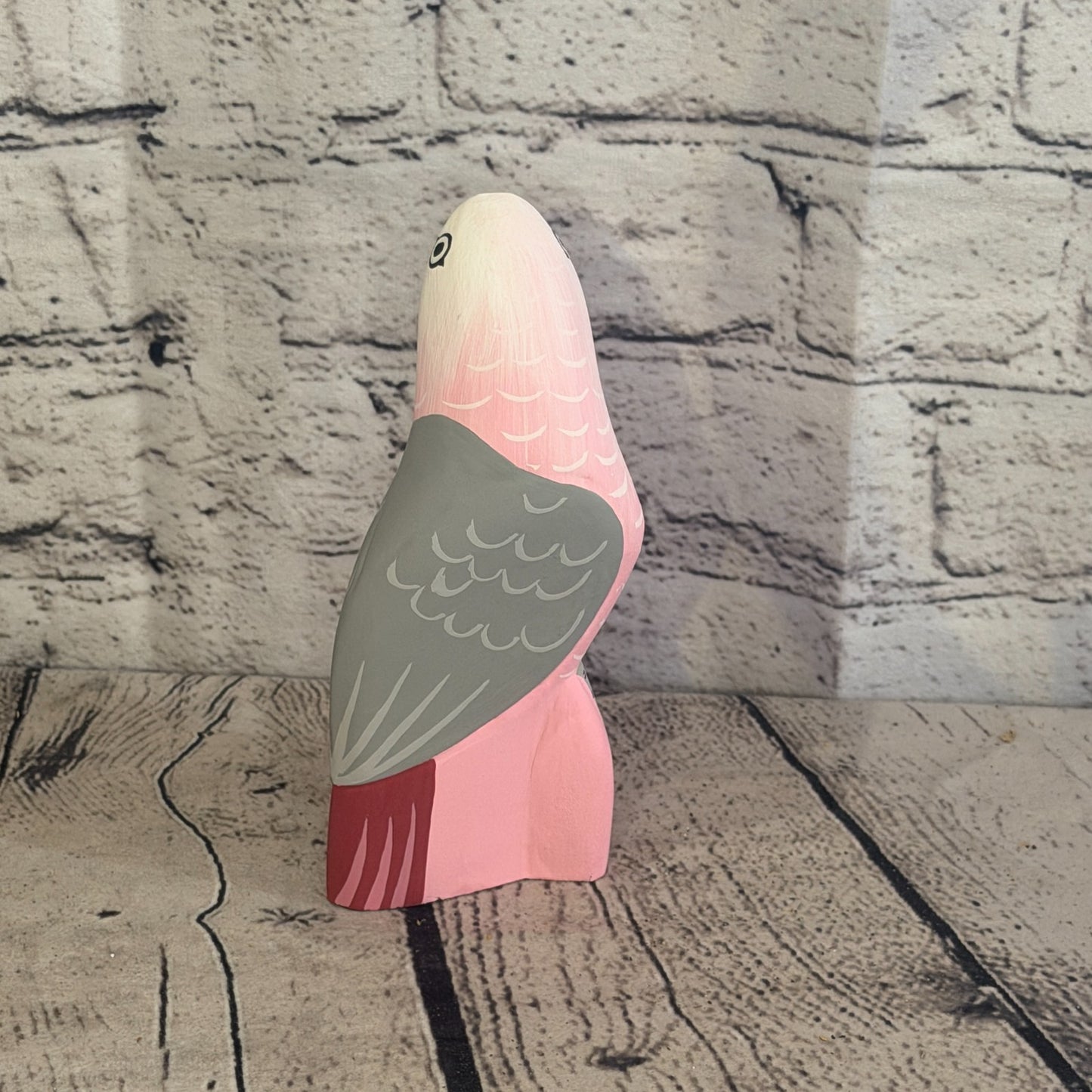 15cm Bright Pink Parrot Bird Ornament Statue Fair Trade Hand Made Carved Wood5