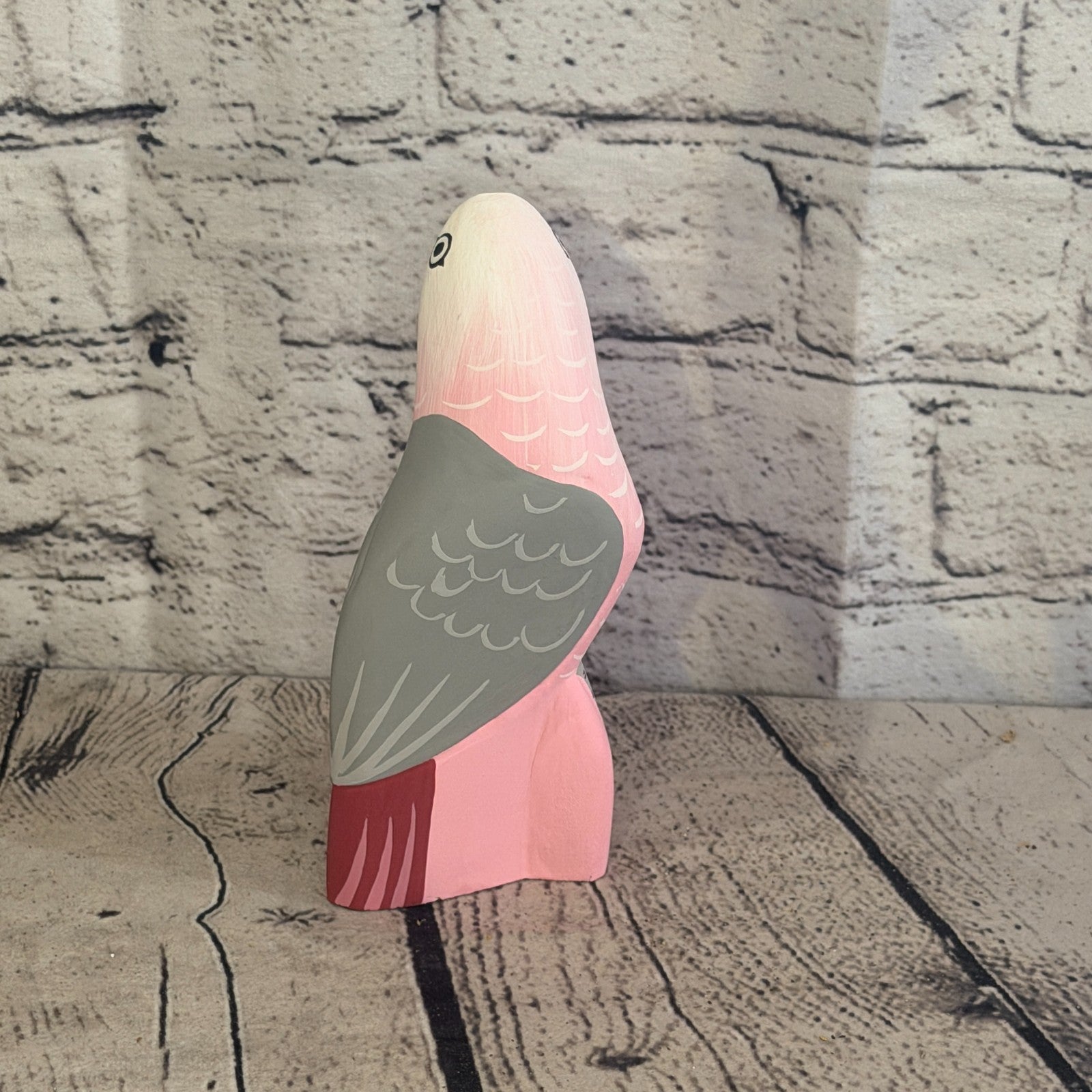 15cm Bright Pink Parrot Bird Ornament Statue Fair Trade Hand Made Carved Wood5