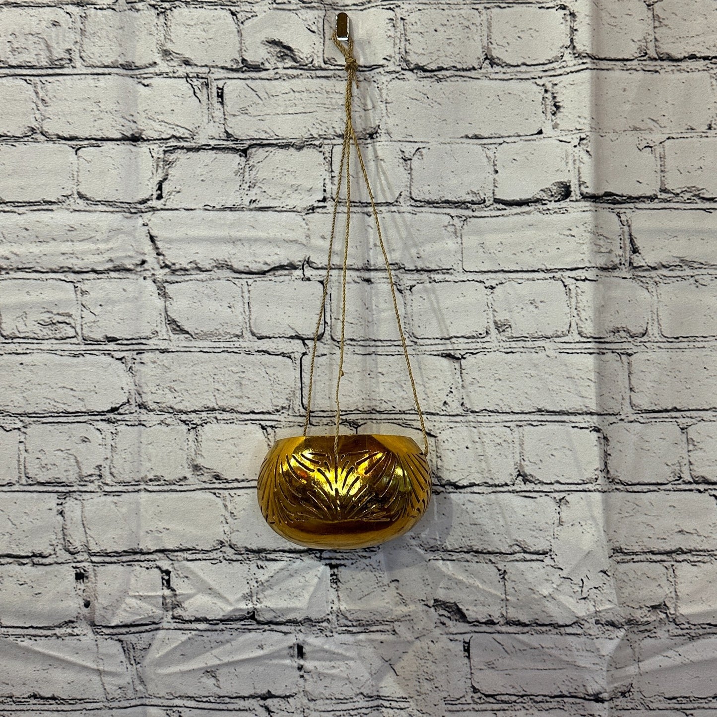 Gold Coconut Shell Hanging Basket Orchid Planter Balcony Decorative Vase Flower2