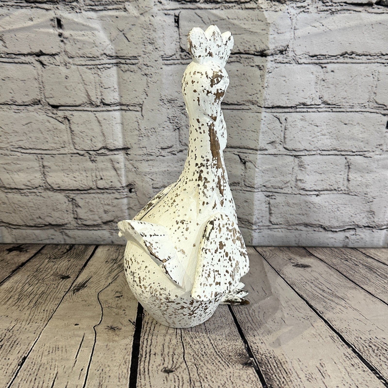 30cm x 15cm White Shabby Wooden Rooster Cockerel Retro Collectable Hand Carved4