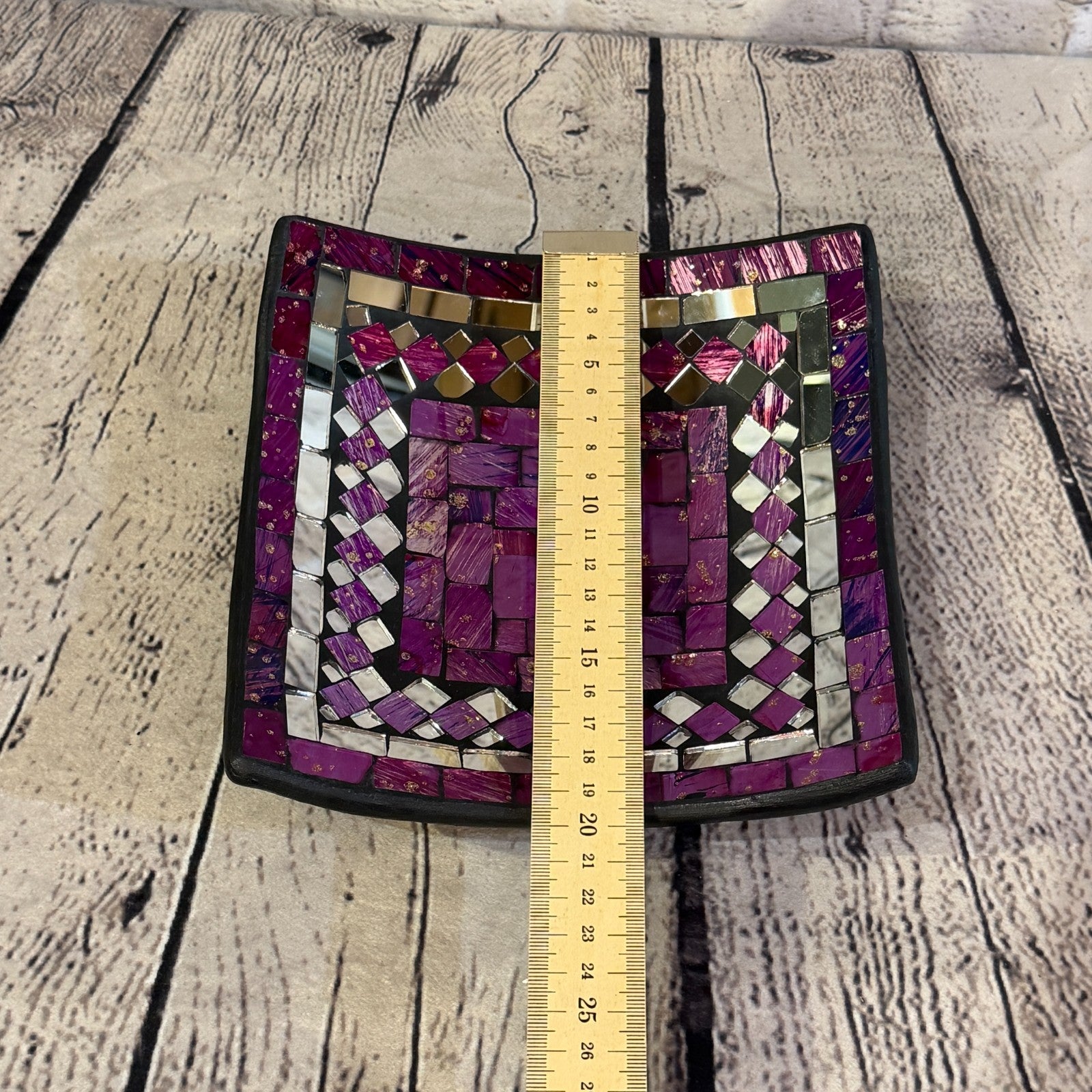 20cm Purple Square Mirror Mosaic Handmade Ceramic Glass Tile Bowl Fruit2