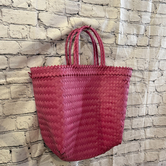 Bright Pink 40cm Handwoven Tote Bag Recycled Plastic Eco-Friendly Market Beach0