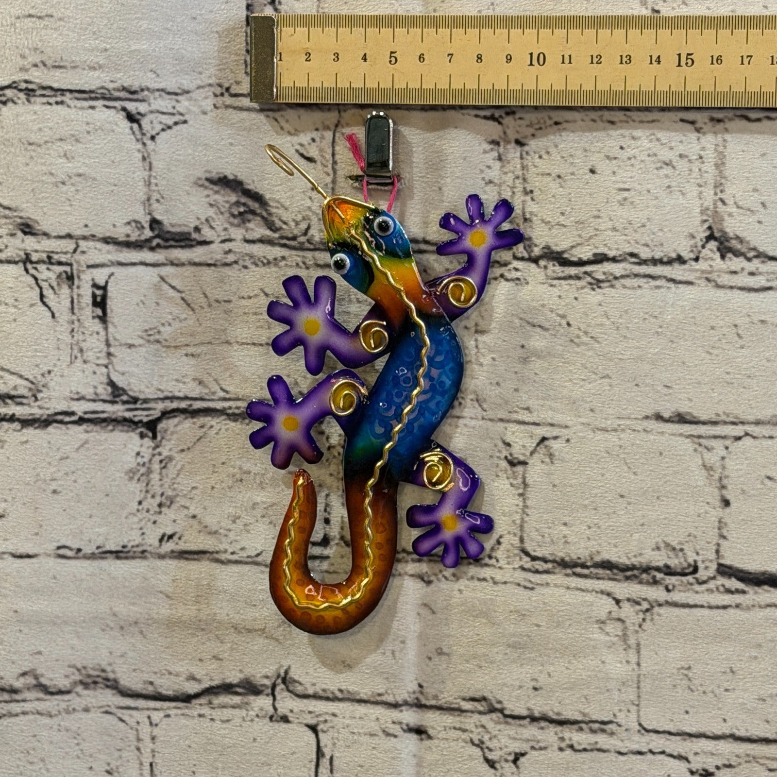 15cm x 8cm Blue Gecko Lizard Metal Tin Wall Hanging Ornament Painted Statue3