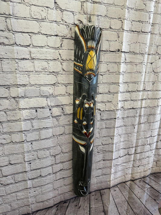 100cm Dark Grey Gecko Hand Carved Fair Trade Wooden Animal Wall Art Hang Mask0