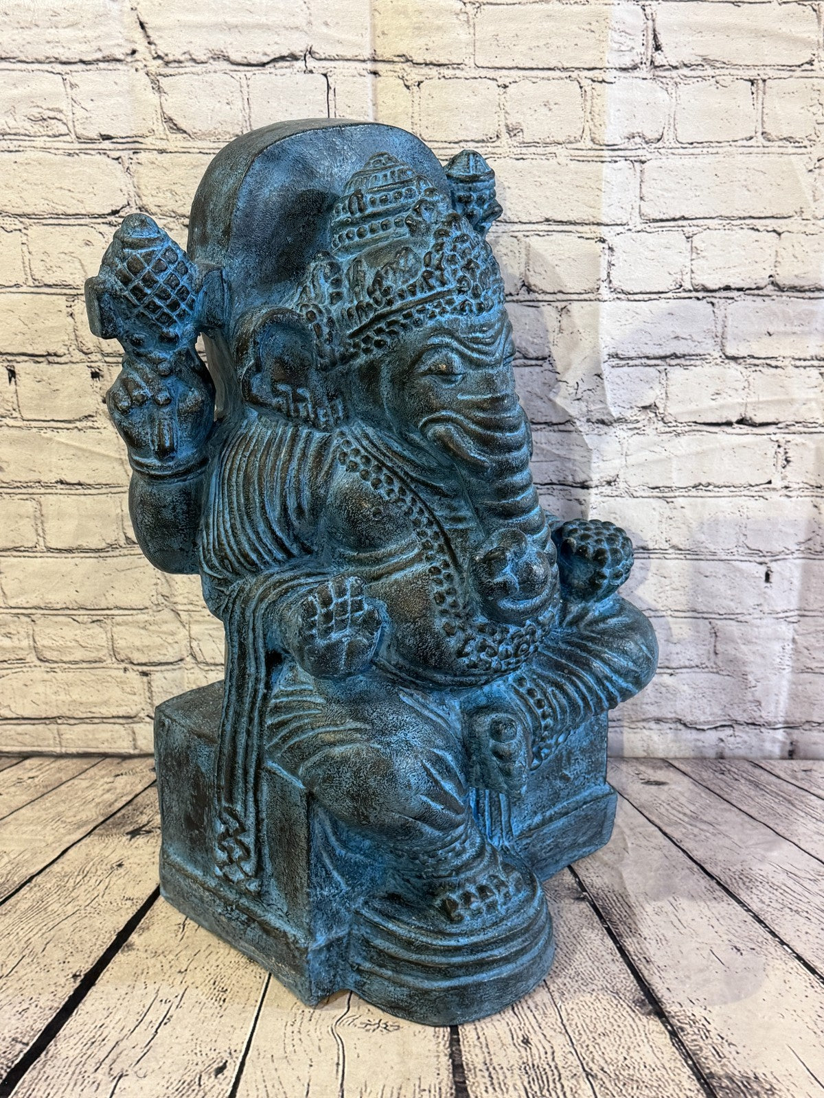 Blue 60cm x 35cm Thai Ganesha God On Base Hollow Statue Resin Hindu2