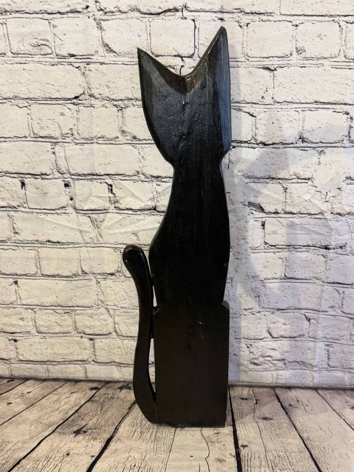 60cm Black Mix Flower Wooden Shabby Cat Statue Ornament Fair Trade Handcarved4