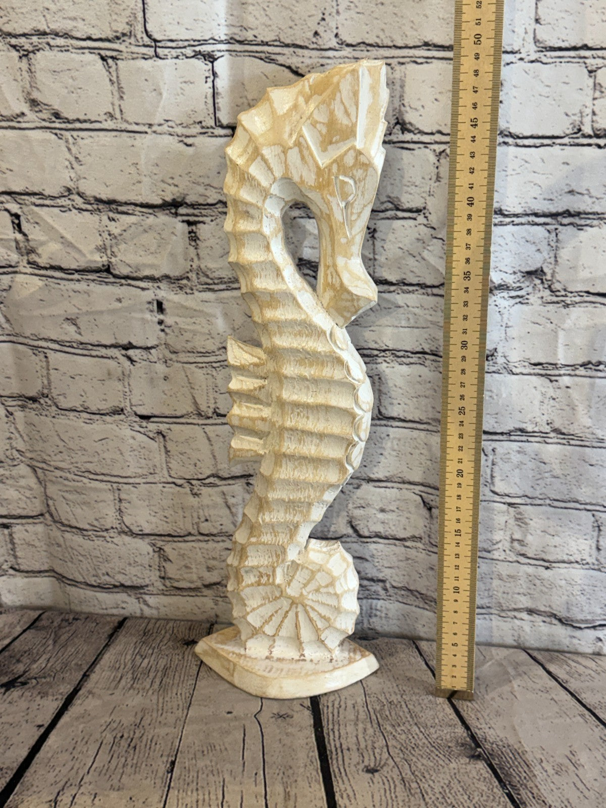 50cm White Wooden Shabby Seahorse Statue Ornament Fair Trade Handcarved5
