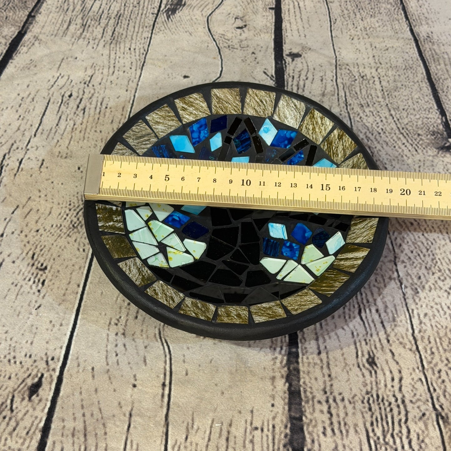 20cm Tree Of Life Blue Grey Round Mosaic Handmade Ceramic Glass Tile Bowl Fruit1