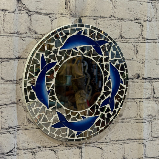 Blue Dolphin Mosaic Tile Wall Mirror 30cm x 30cm 12 Inches Handmade0
