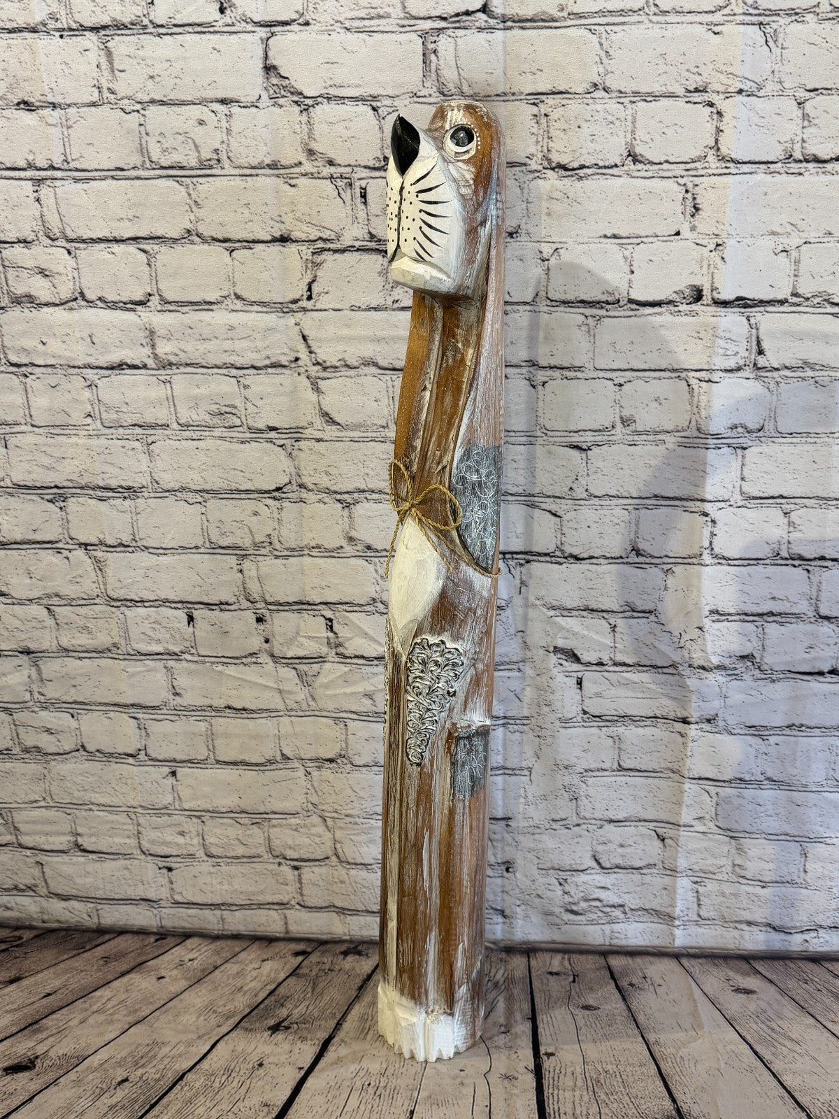80cm Light Brown Wooden Shabby Dog Statue Ornament Fair Trade Handcarved0