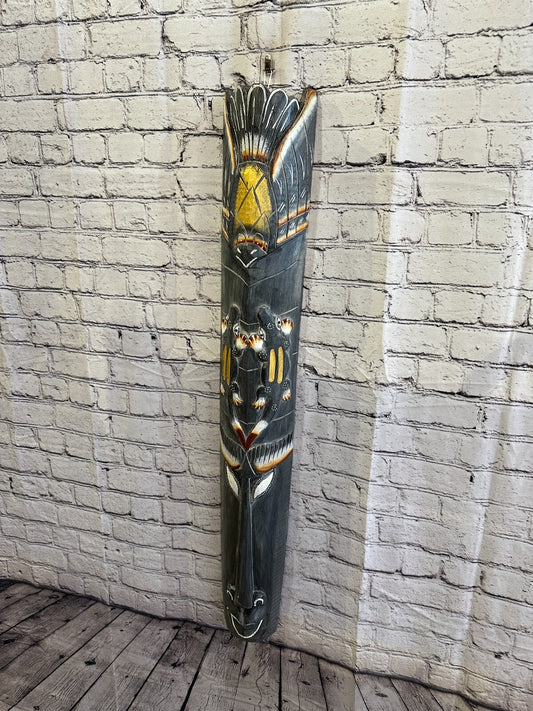 100cm Dark Grey Gecko Hand Carved Fair Trade Wooden Animal Wall Art Hang Mask1