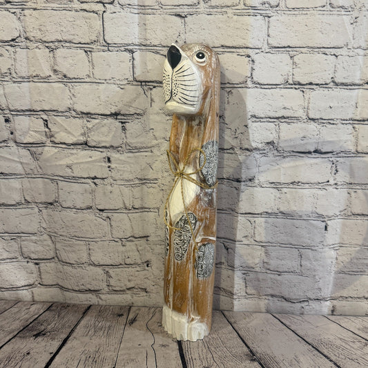 50cm Light Brown Wooden Shabby Dog Statue Ornament Fair Trade Handcarved0