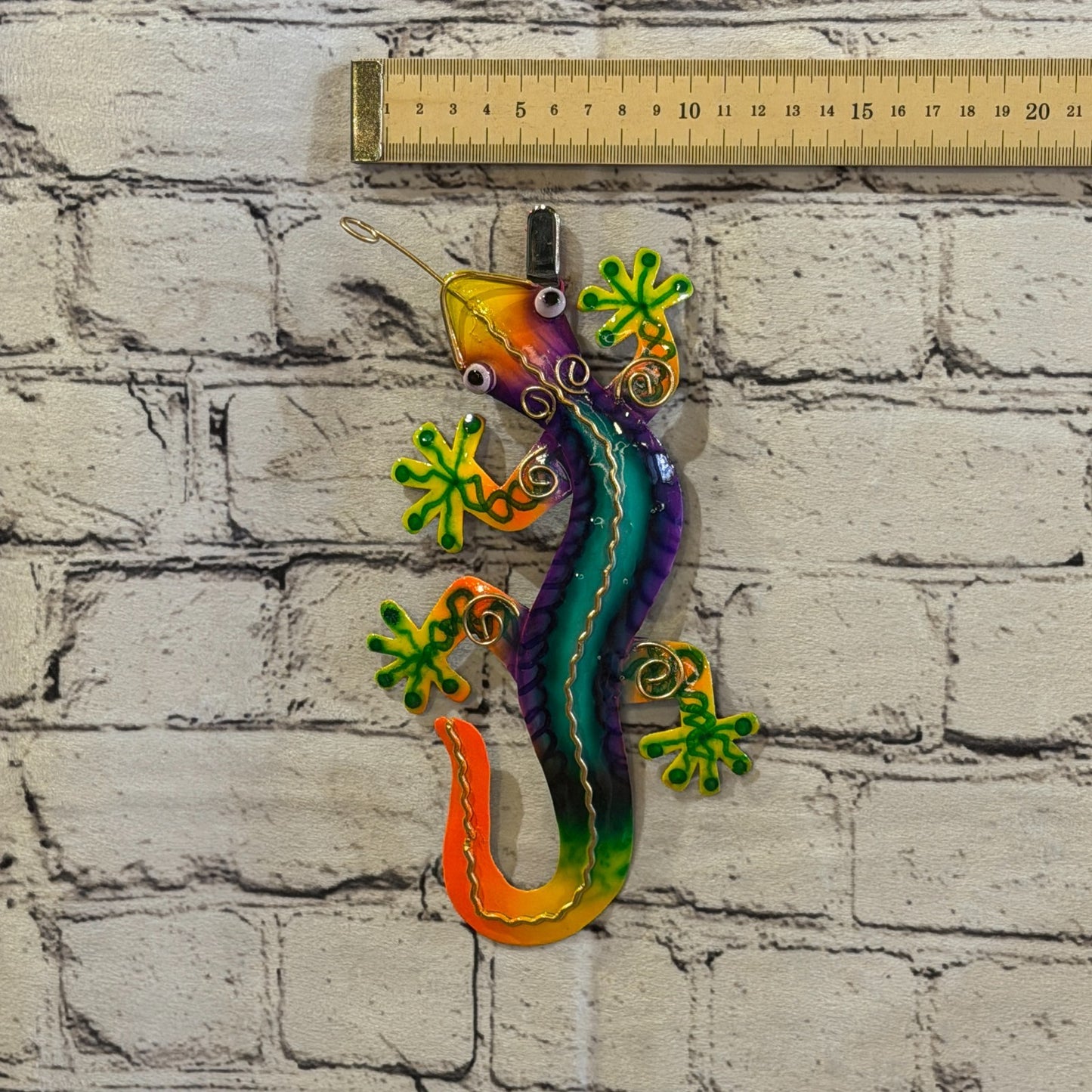 20cm x 10cm Green Gecko Lizard Metal Tin Wall Hanging Ornament Painted Statue3