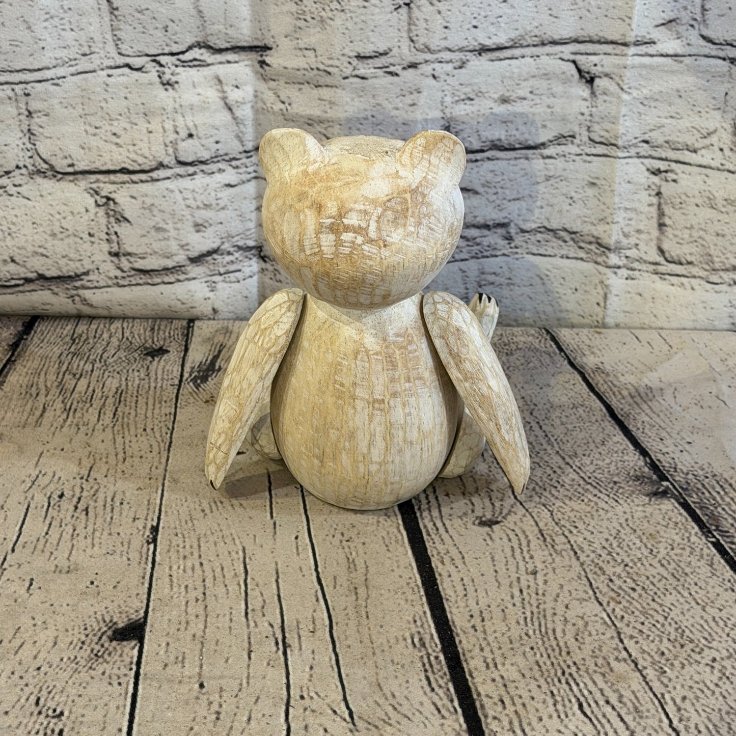 18cm Brown Teddy Bear Sitting Animal, Wooden Shelf Ornament Handmade & Fairtrade4