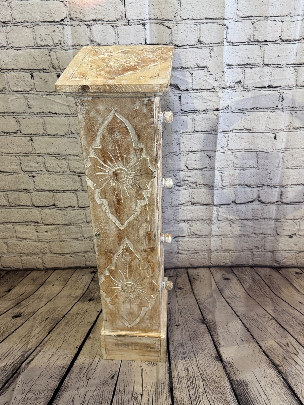 80cm x 25cm White 3 Draw Pillar Wooden Side Cabinet Living Storage Furniture3