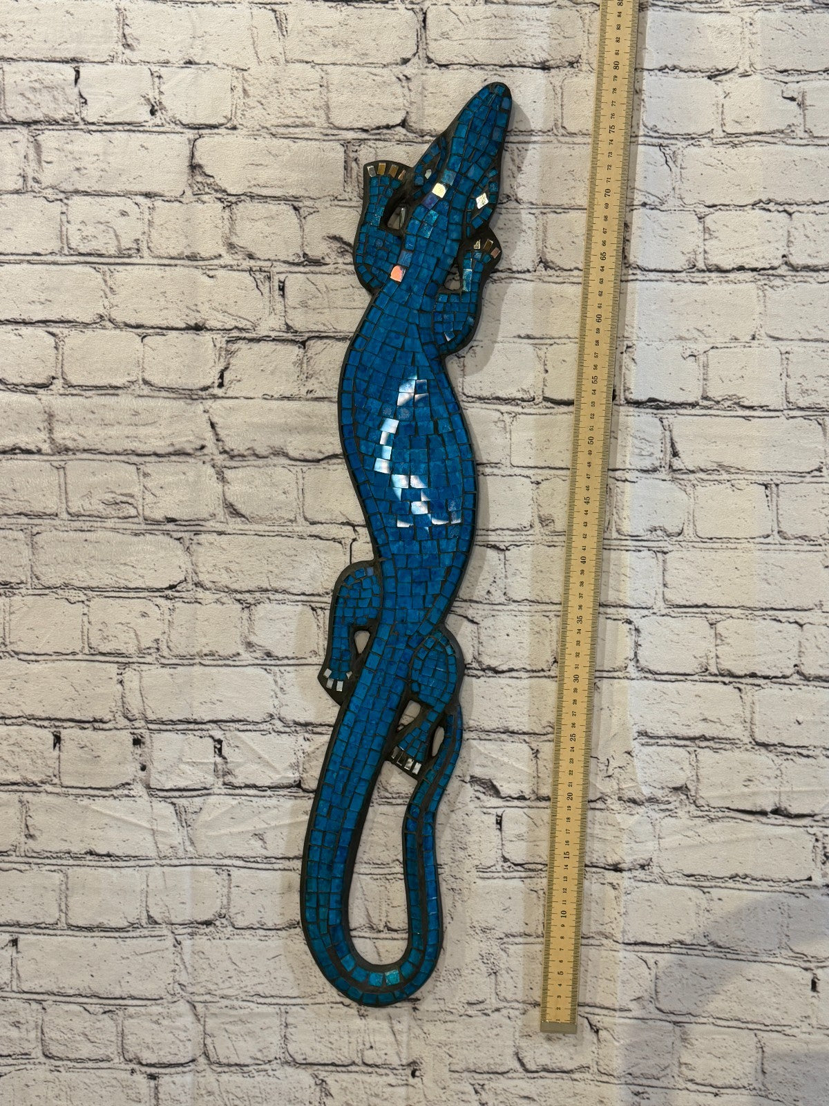 80cm Gecko Light Blue Mosaic Wall Hanging Wooden Ornaments Wood Carving4