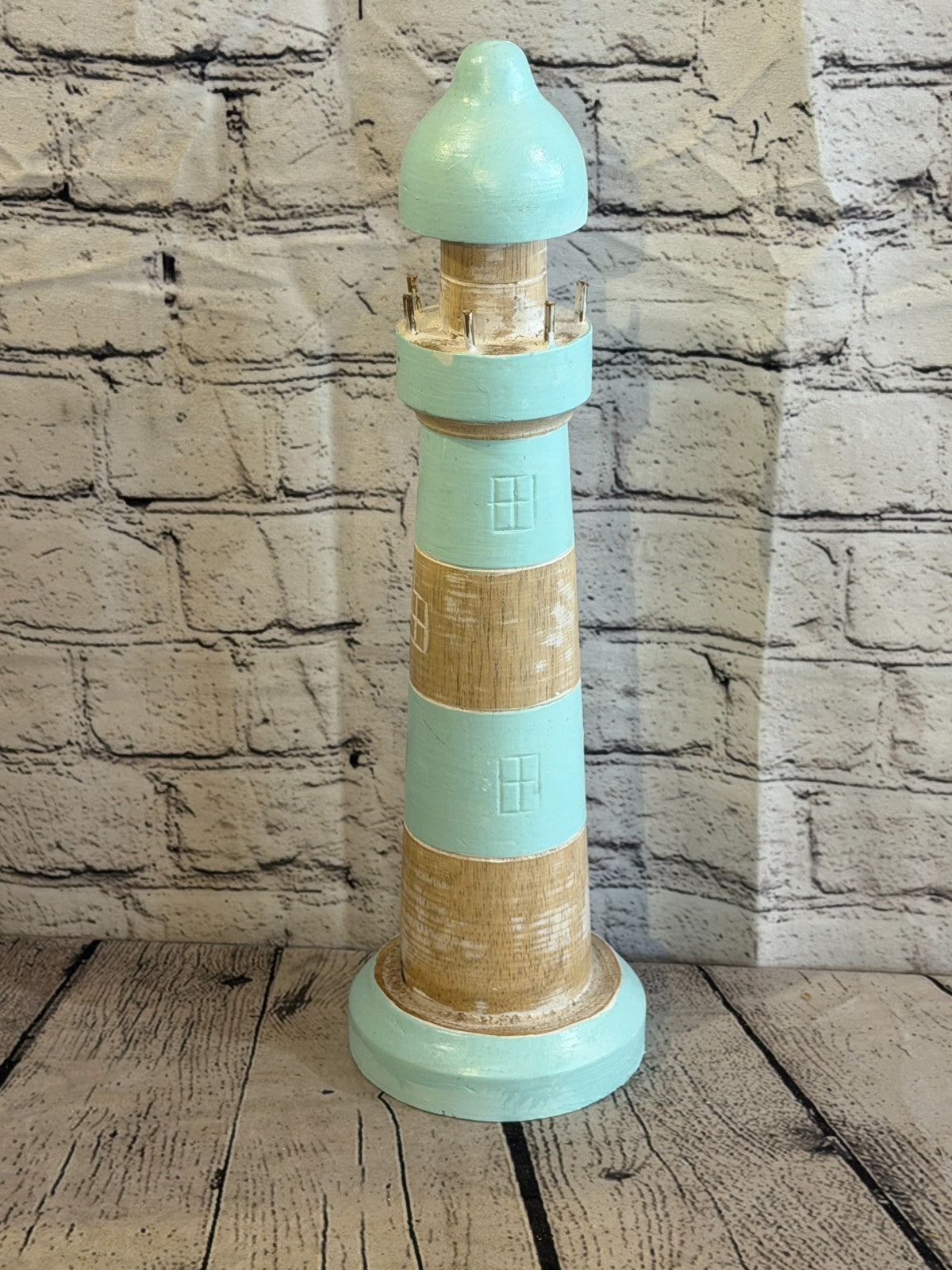 40cm Green White Wooden Lighthouse Ornament Nautical Coastal Sculpture Statue1