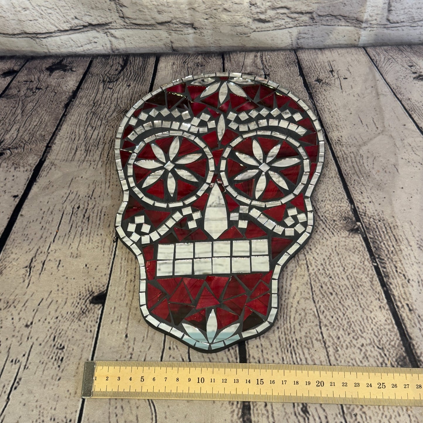 Red Skull Mosaic Tile Wall Mirror 30cm x 20cm 12 Inches Handmade New4