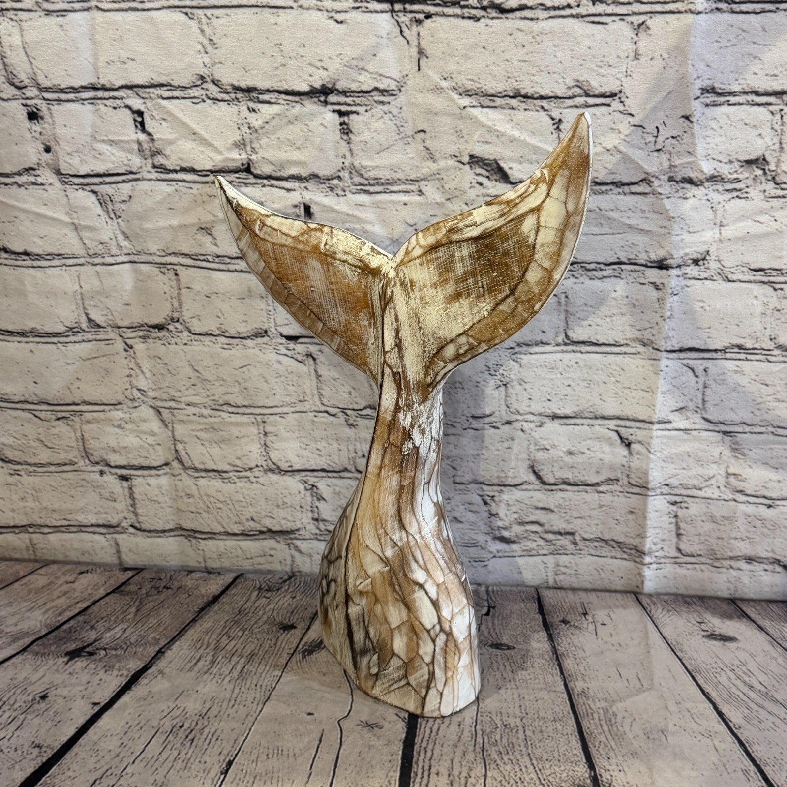 40cm x 40cm Whale Tail Brown Fish Wood Coastal Ocean Bathroom Decoration1